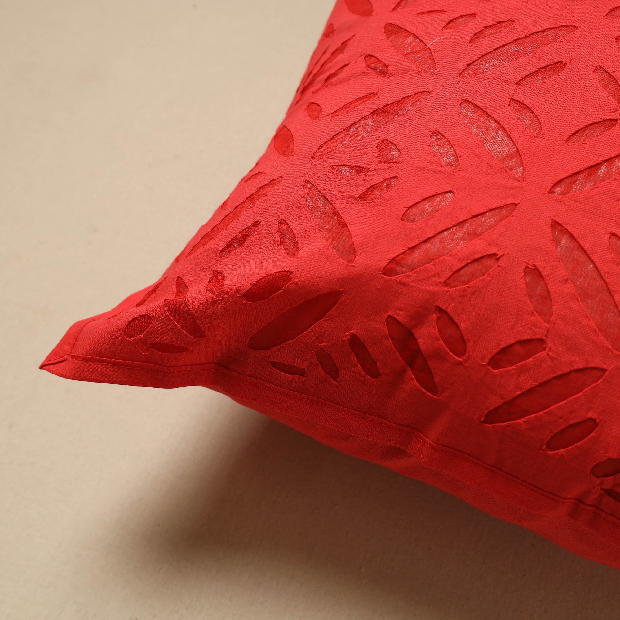 SHADES OF MARUDHARA Red - Cut Work Cotton Applique Cushion Cover (16 x 16 in) 07 - view 2