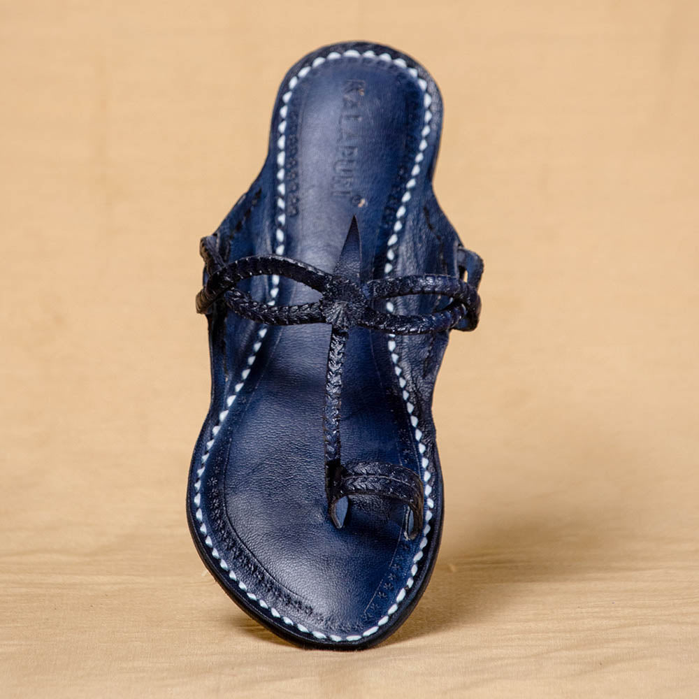 KALAPURI Arthur Navy Blue - Women Chic Palette: Classic Kolhapuri Leather Slippers - view 3