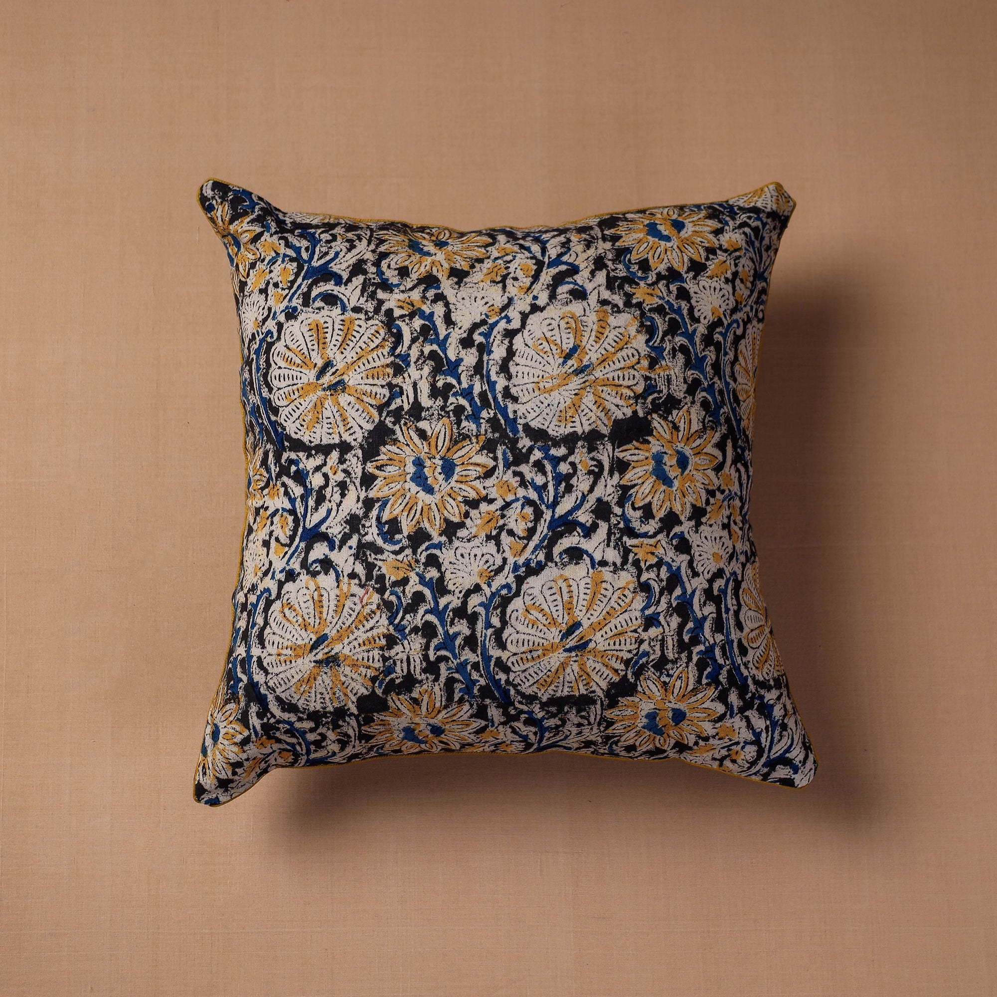 NOORI BAZAR Black - Block Print Cotton Kalamkari Cushion Cover (16 x 16 in)