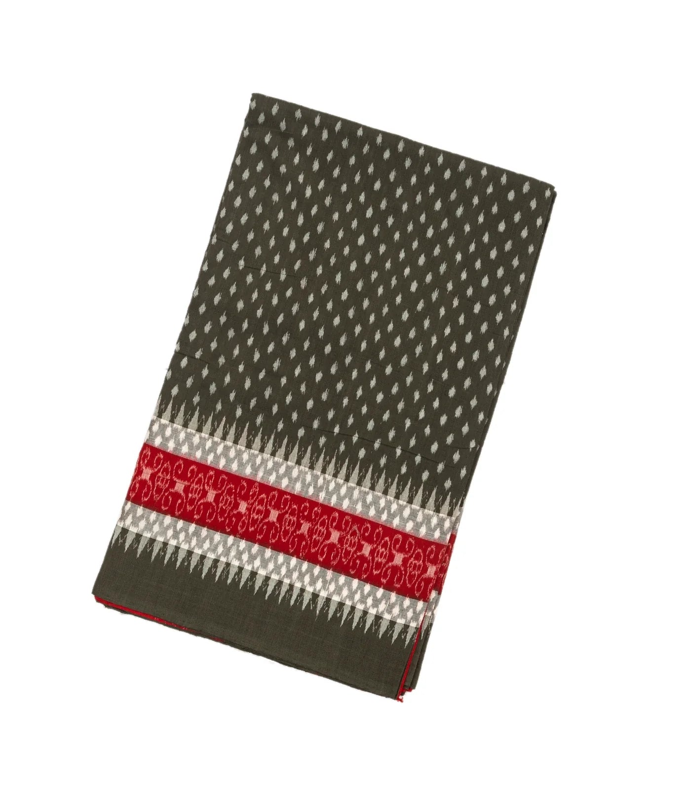 RmKV Dark Grey Handloom Orissa Cotton Saree With Tie & Dye Motifs