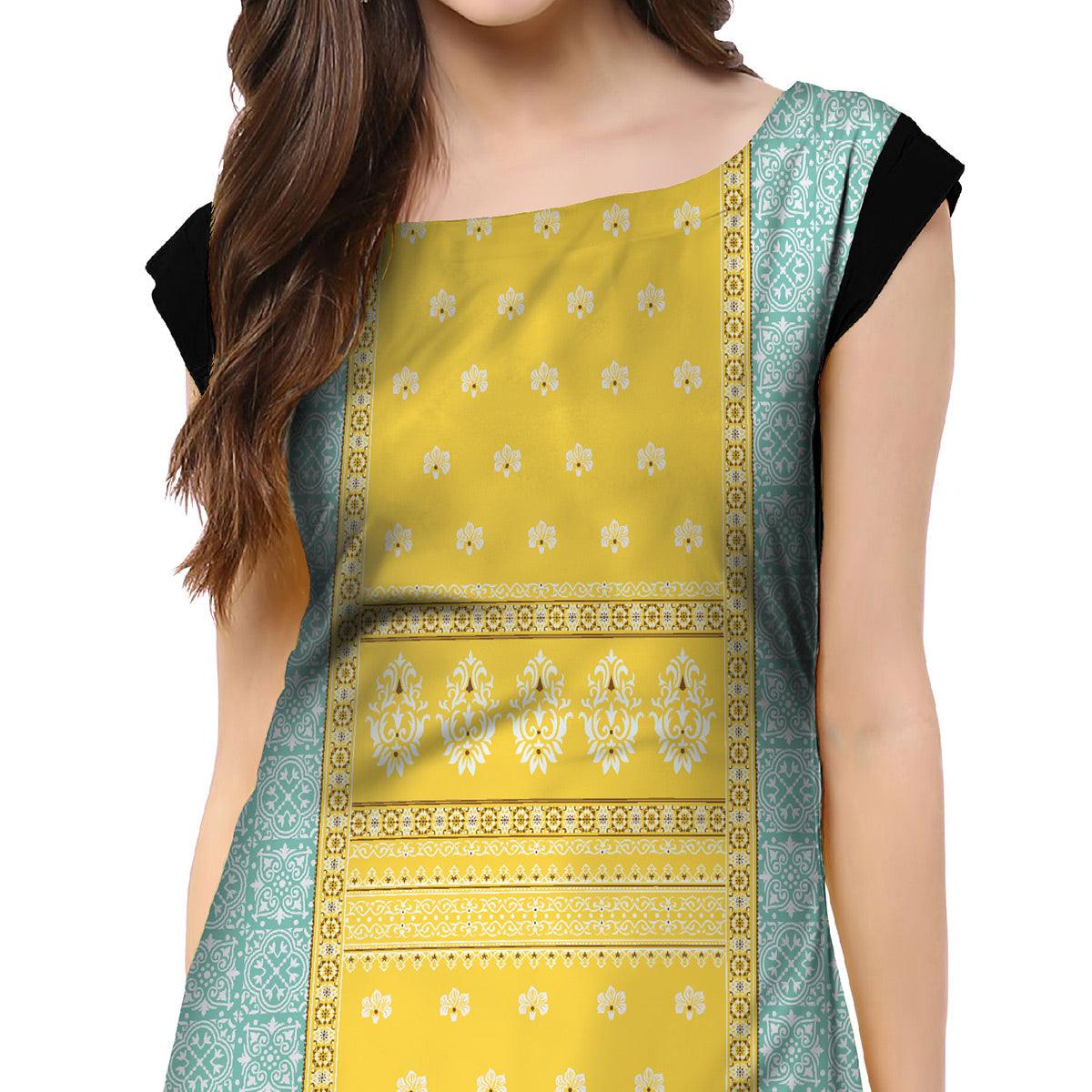Peachmode Seller Captivating Lemon Yellow Colored Casual Printed Crepe Kurti - view 2