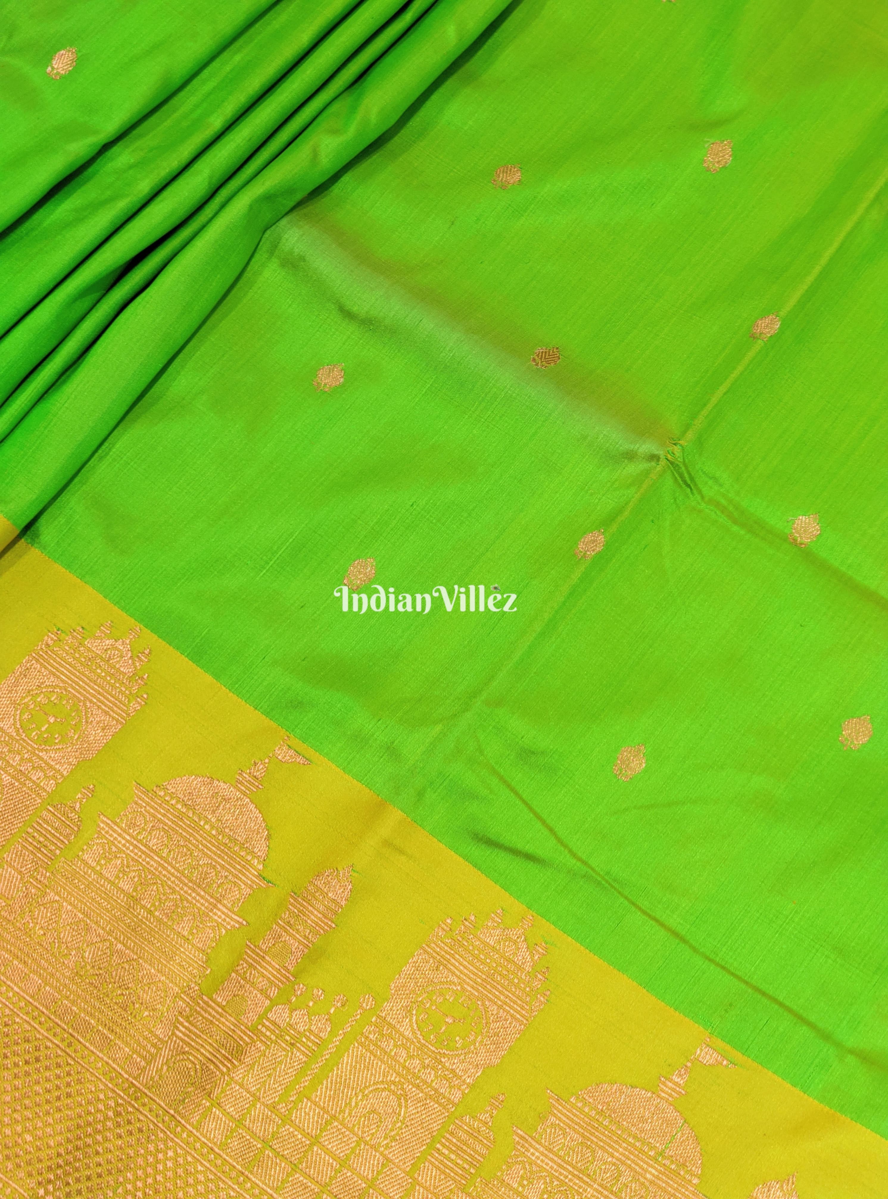 IndianVillèz Green Banarasi Katan Silk Saree Inspired by Big Ben, London & United States Capitol, Washington DC - view 3