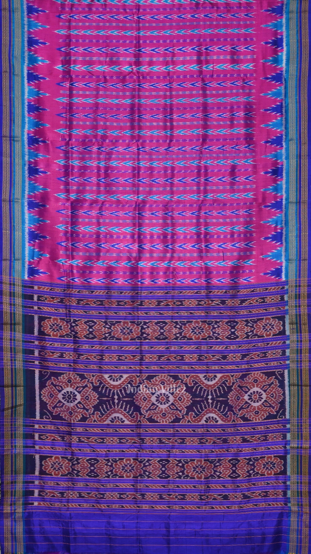 IndianVillèz Purple Blue Odisha Ikat Khandua Silk Saree