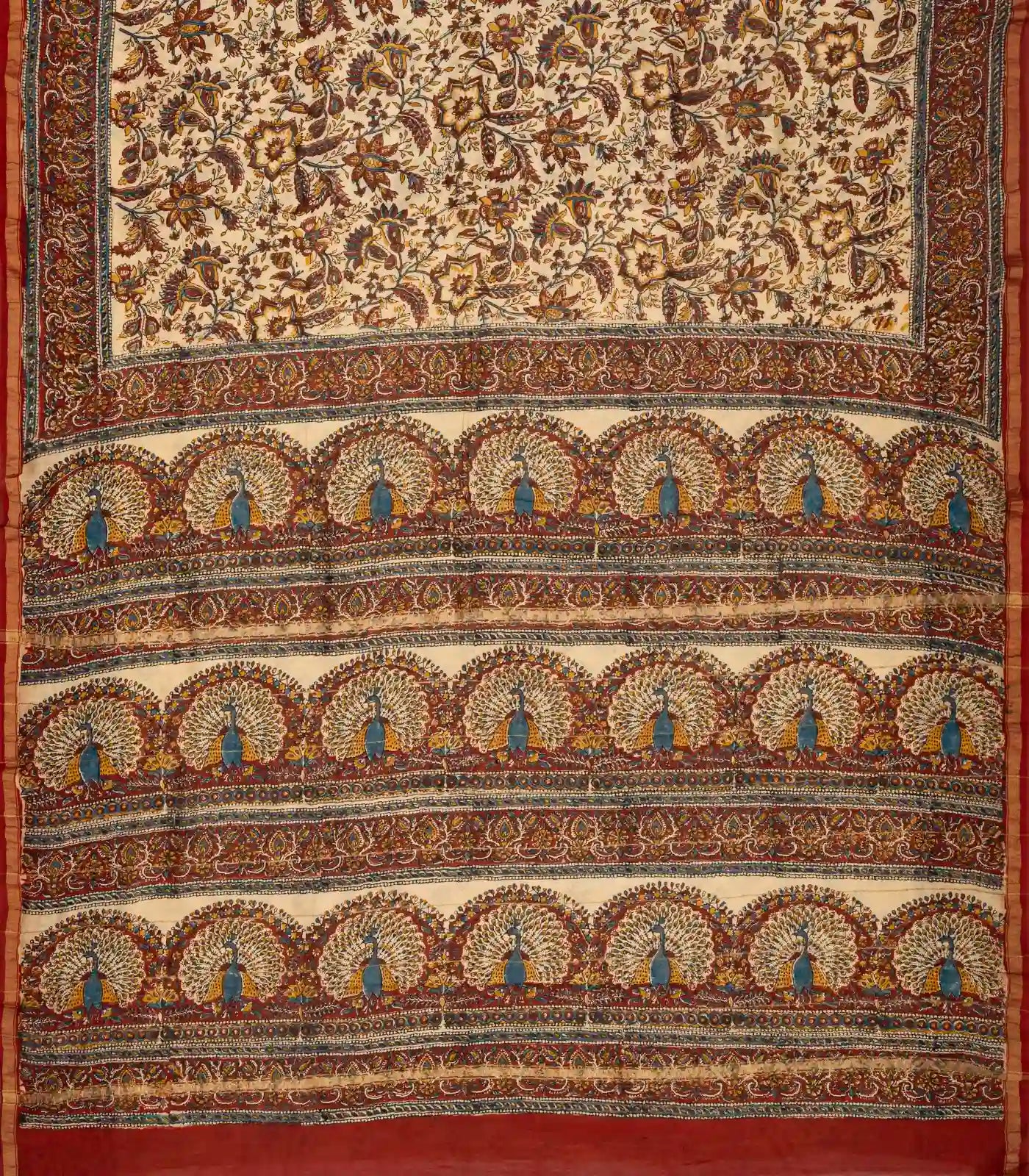 RmKV Cream Handloom Chanderi Cotton Saree With A Printed Kalamkari Design - view 4