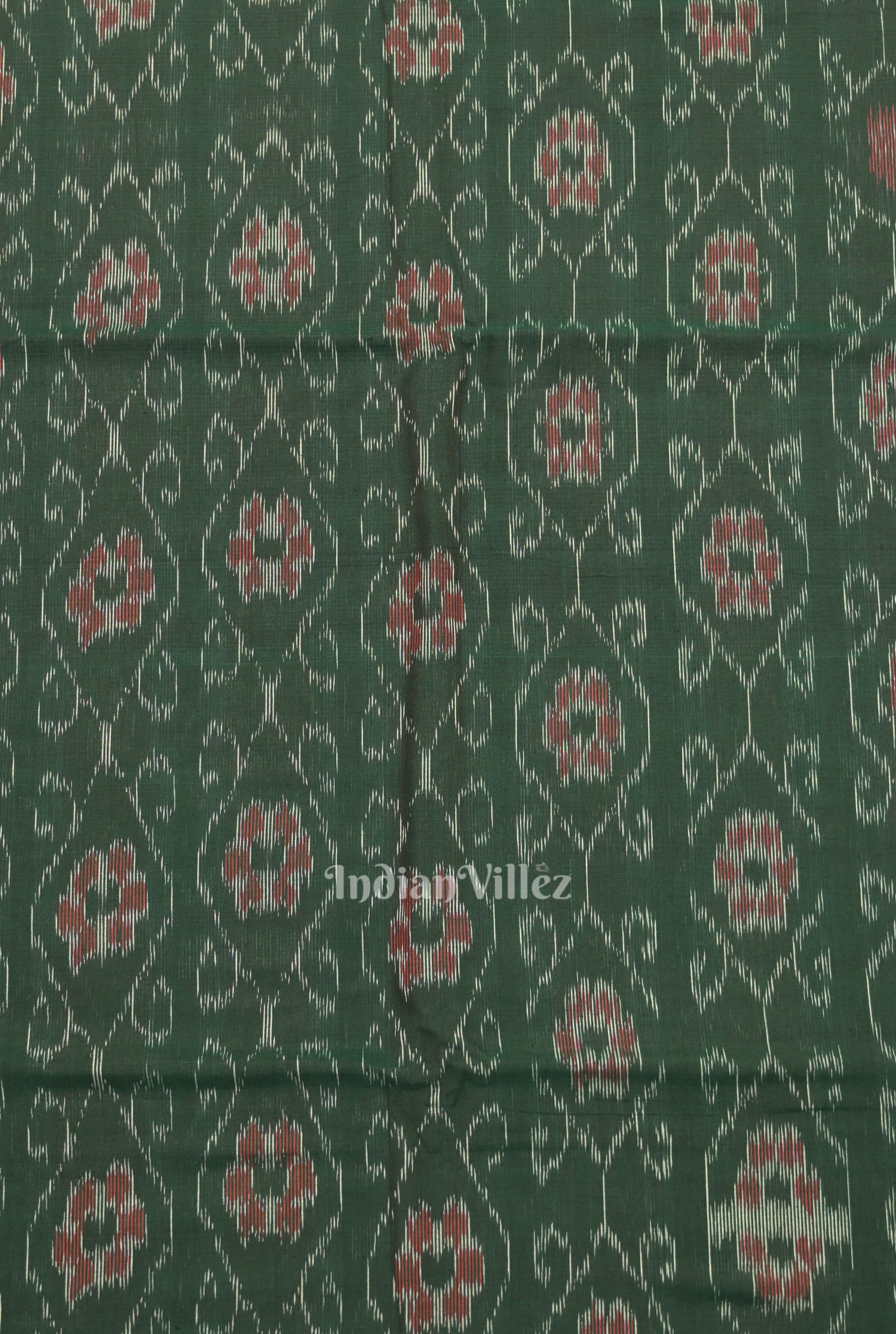 IndianVillèz Green Floral Theme Sambalpuri Ikat Cotton Fabric - view 3