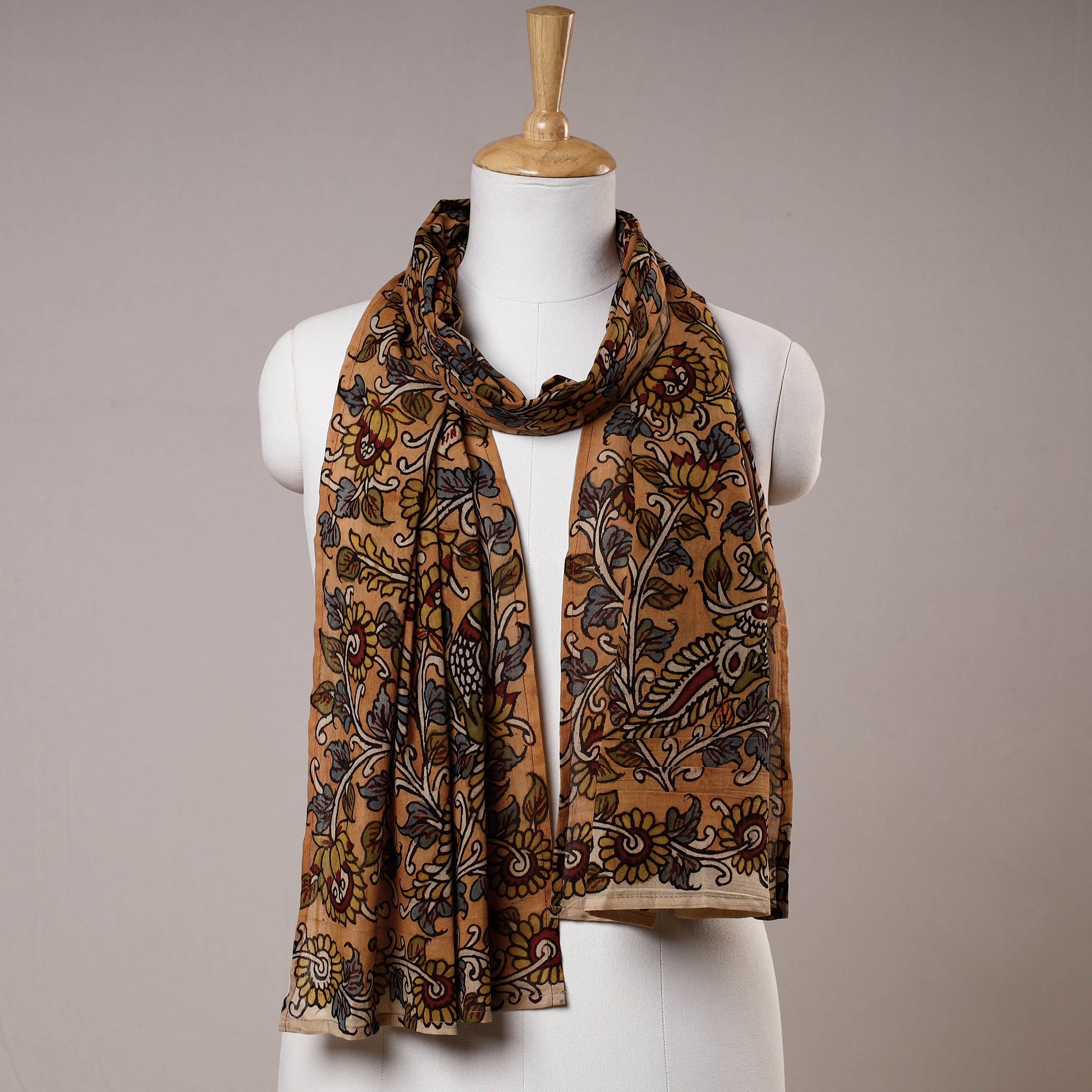 DWARAKA PLUS Brown - Handpainted Kalamkari Cotton Stole