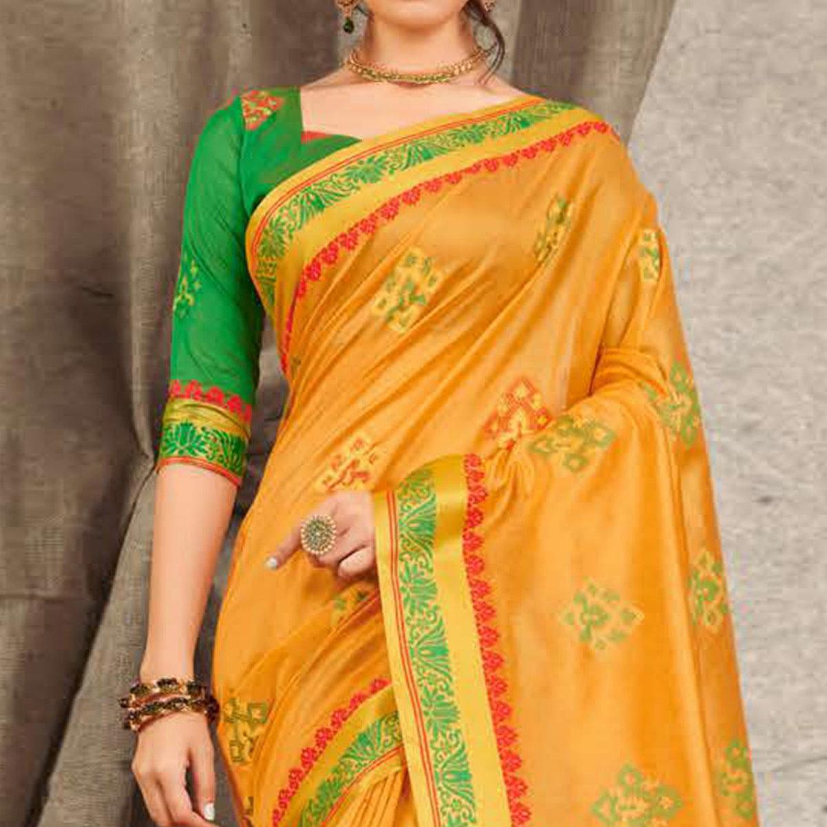Peachmode Charming Yellow Colored Festive Wear Woven Cotton Handloom Saree - view 2