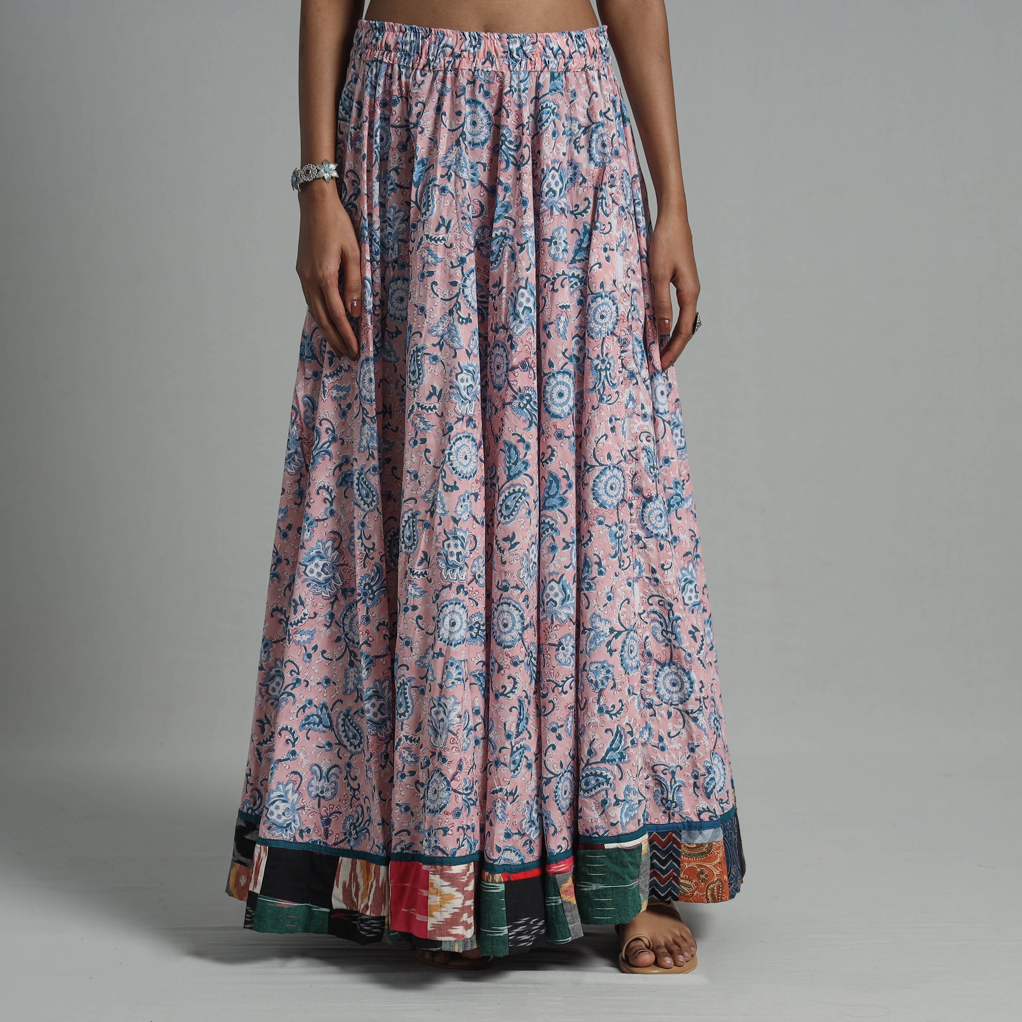 NOORI BAZAR Pink - Sanganeri Block Print Cotton Long Skirt 10 - view 2