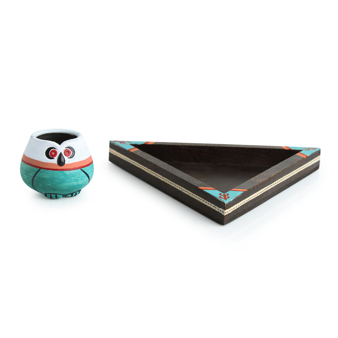 EXCLUSIVELANE 'Desert Owl-Jar Pack' Handglazed Salt & Pepper Shaker Set With Toothpick Holder & Tray - view 3