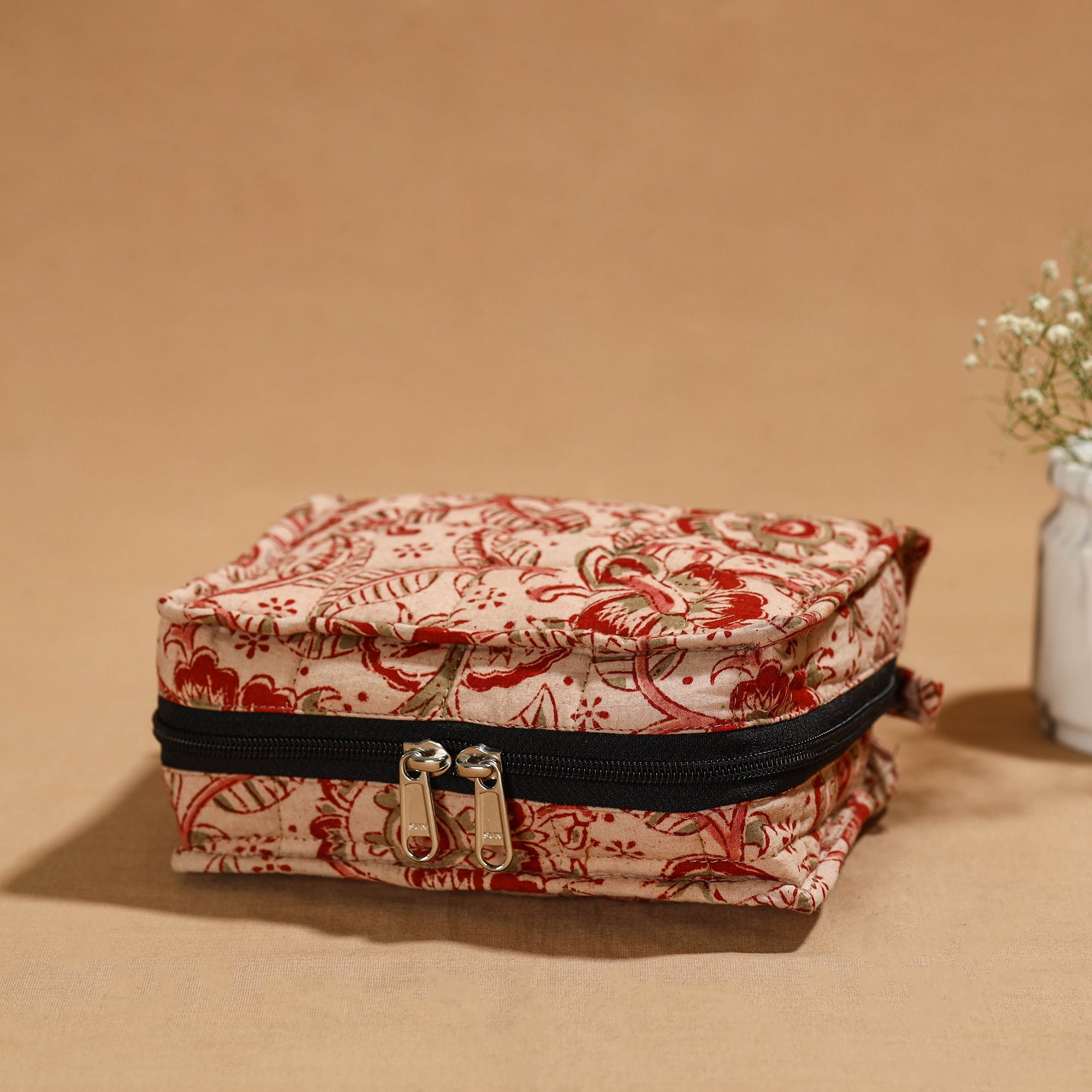 NOORI BAZAR Beige - Handmade 4 Pockets Cotton Jewelry Bag 06