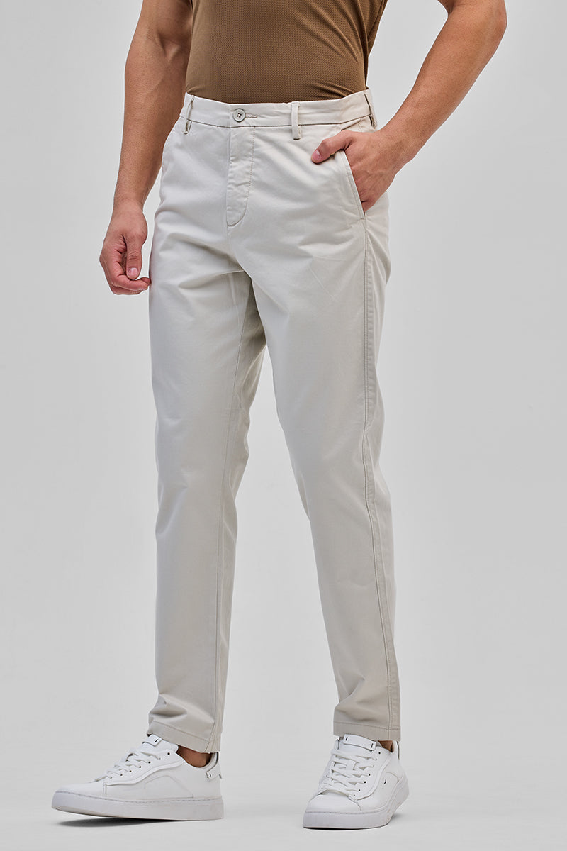 SNITCH Cream Slim Fit Trousers - view 4