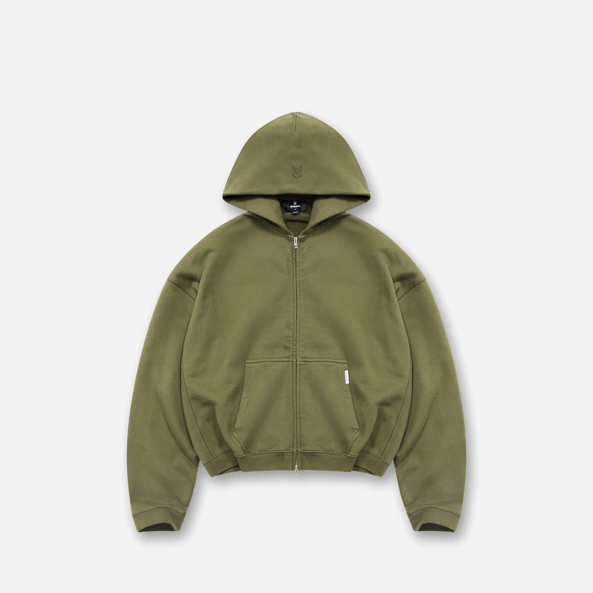 REPRESENT SS25 Initial Boxy Zip Through Hoodie Army Green