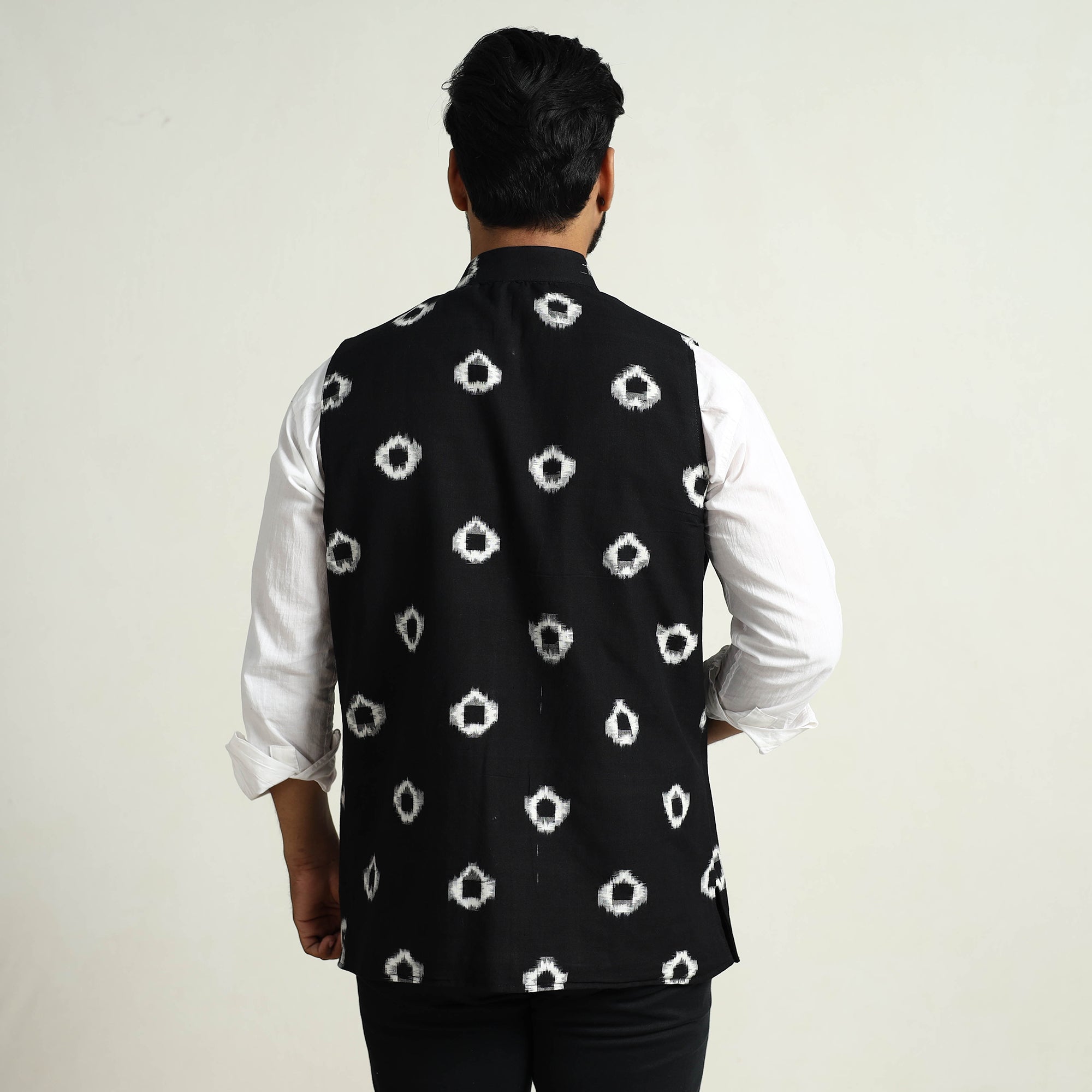 ITOKRI CASUALS Black - Pochampally Double Ikat Handloom Cotton Men Nehru Jacket 07 - view 5