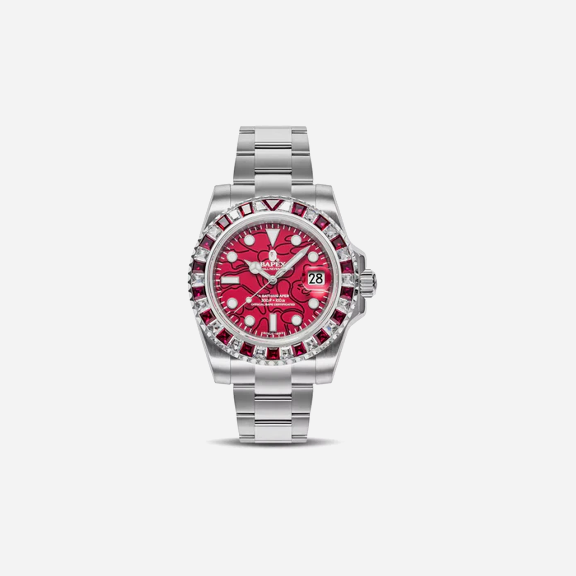 AAPE BY BATHING APE Bape Type 1 Crystal Stone Watch Burgundy