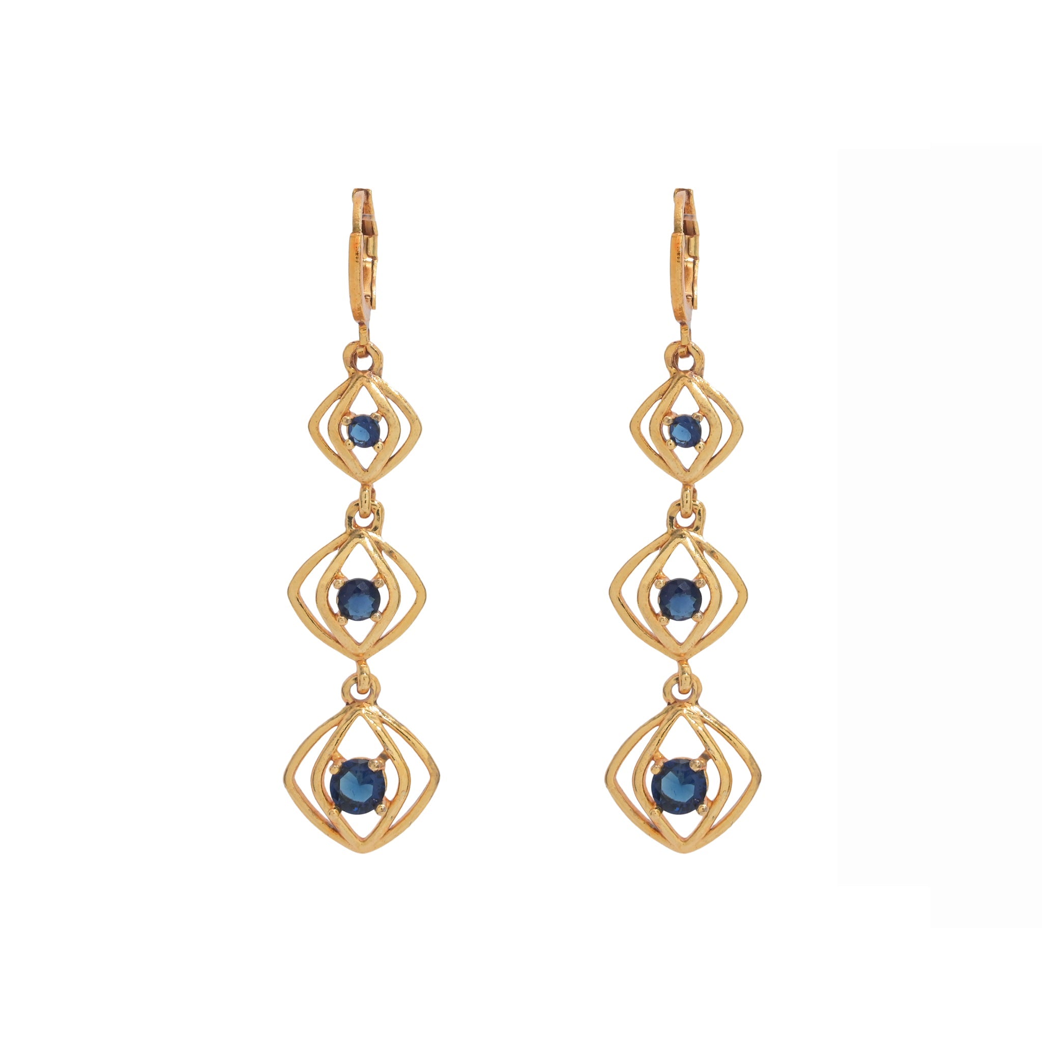 Branta Square Sparkle Blue Diamond Earrings For Women - view 2