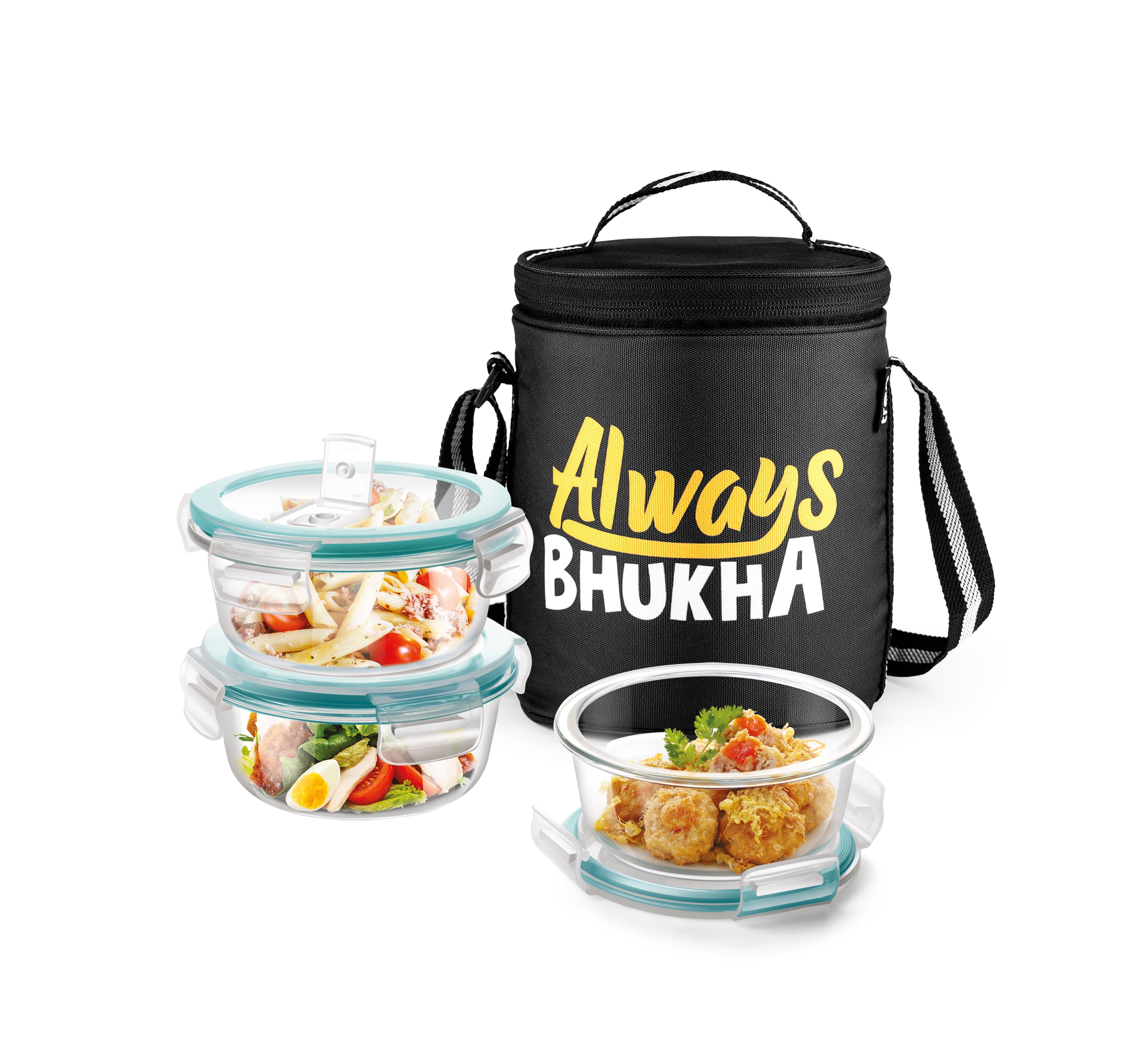 "Always Bhukha" - Glass Tiffin with Printed Jacket (Milton) - view 2
