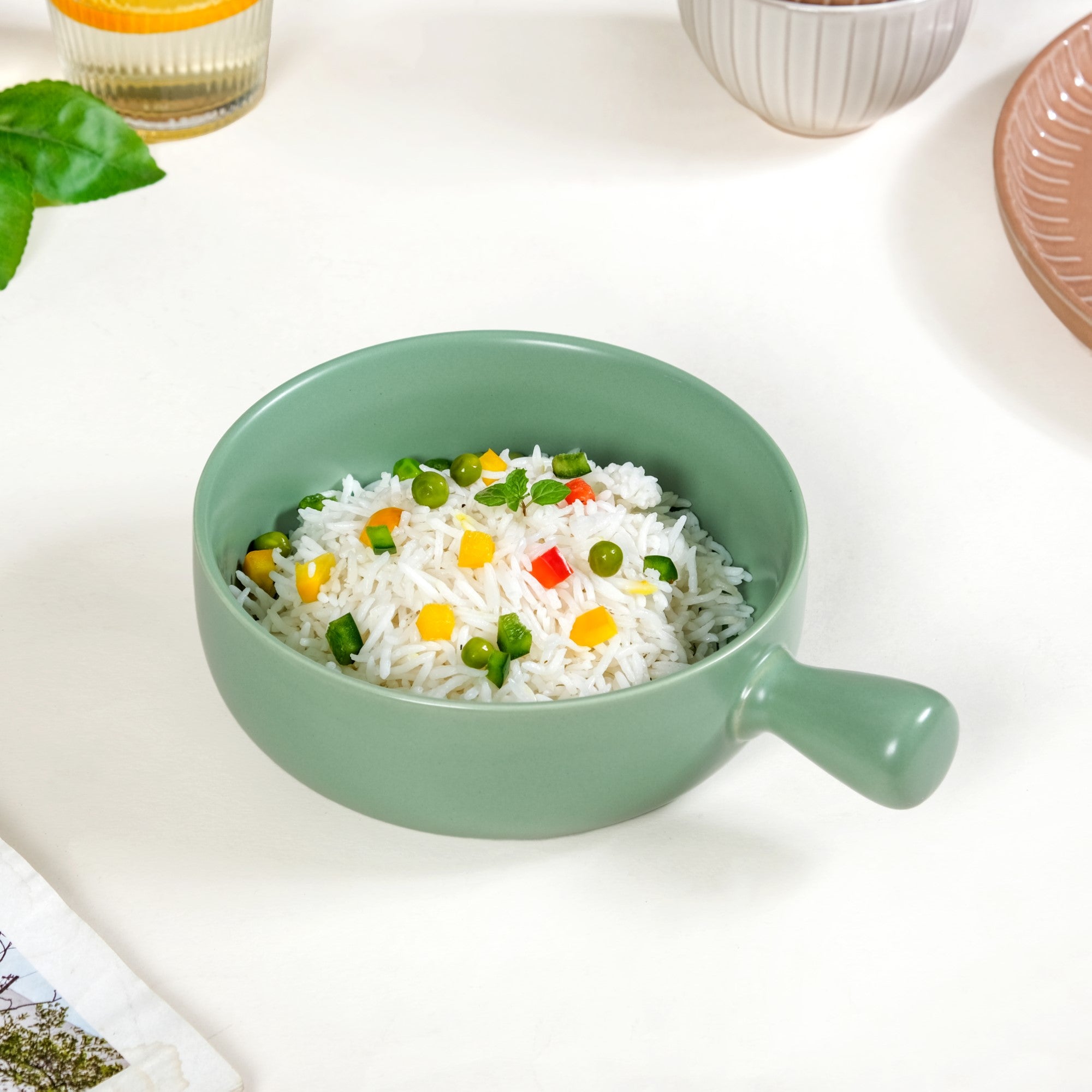 Nestasia Ceramic Baking Bowl With Handle Sage Green 650ml
