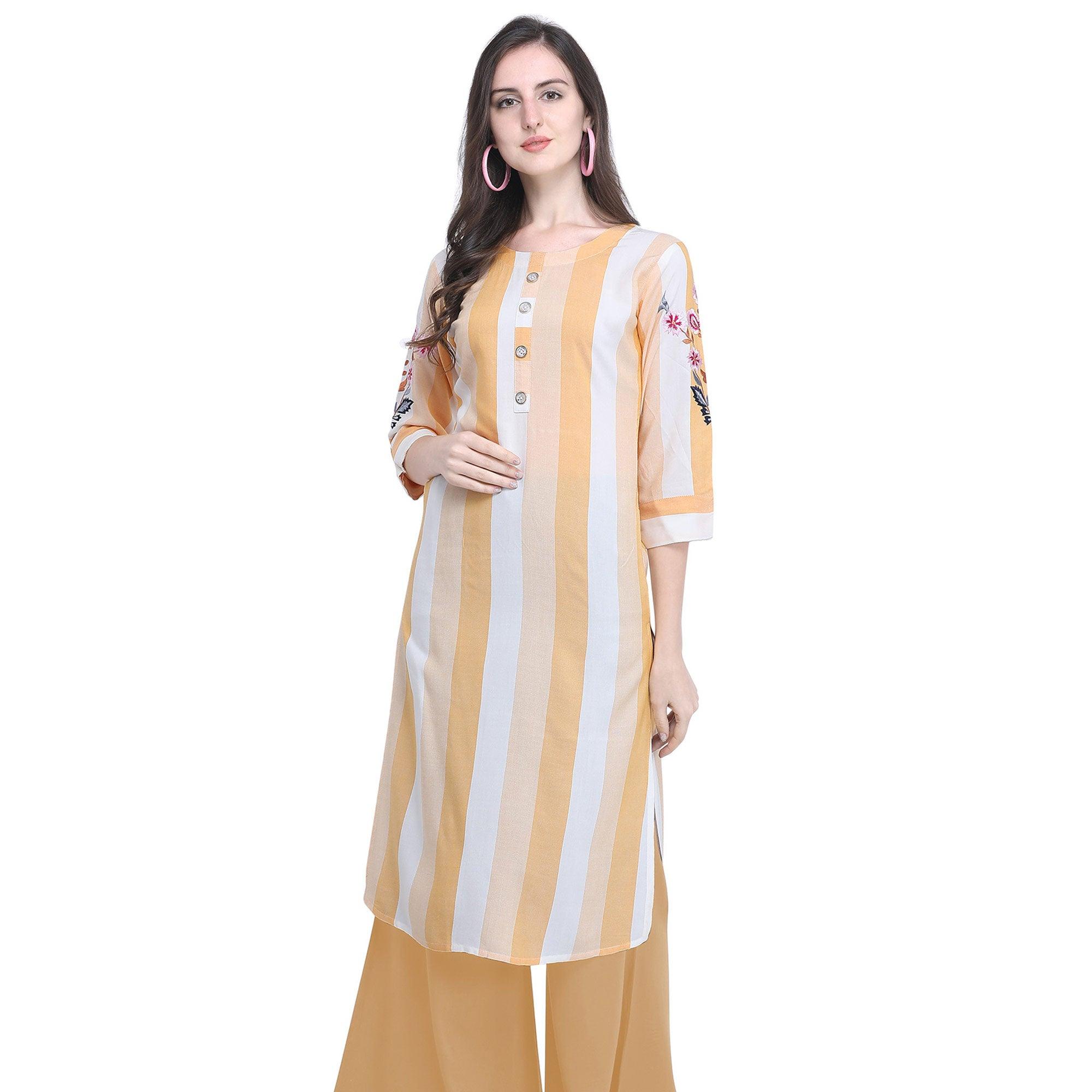 Peachmode Seller Imposing Light Yellow Colored Casual Embroidered Rayon Kurti - view 2