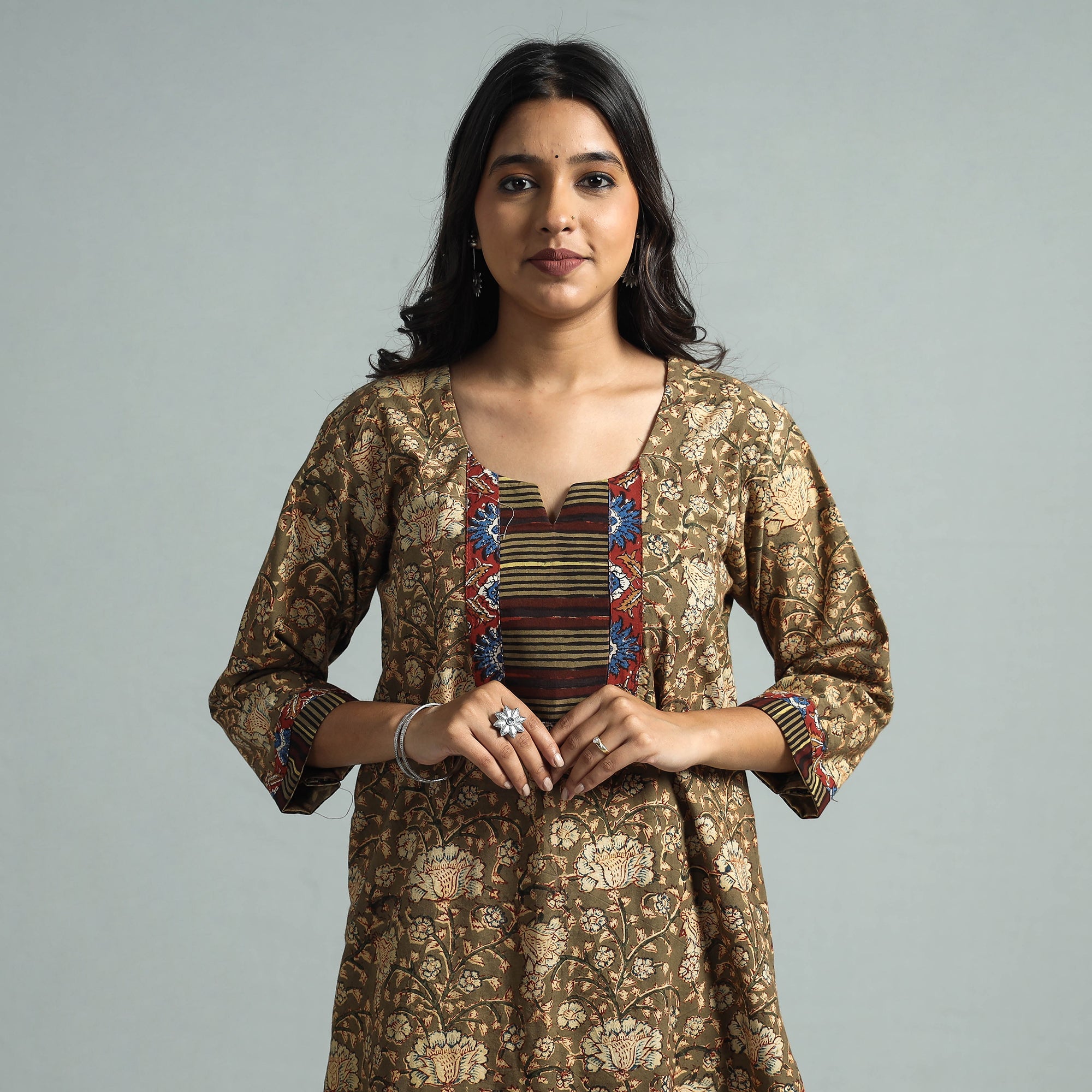 ITOKRI CASUALS Brown - Pedana Kalamkari Block Printed Cotton Kurta with Palazzo Set - view 2
