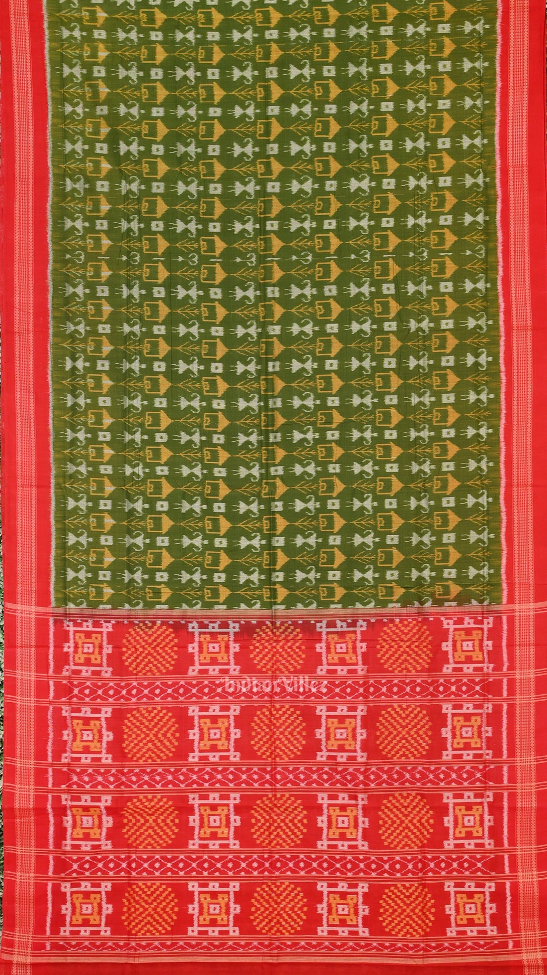 IndianVillèz Mehendi Green Tribal Theme Odisha Ikat Sambalpuri Cotton Saree