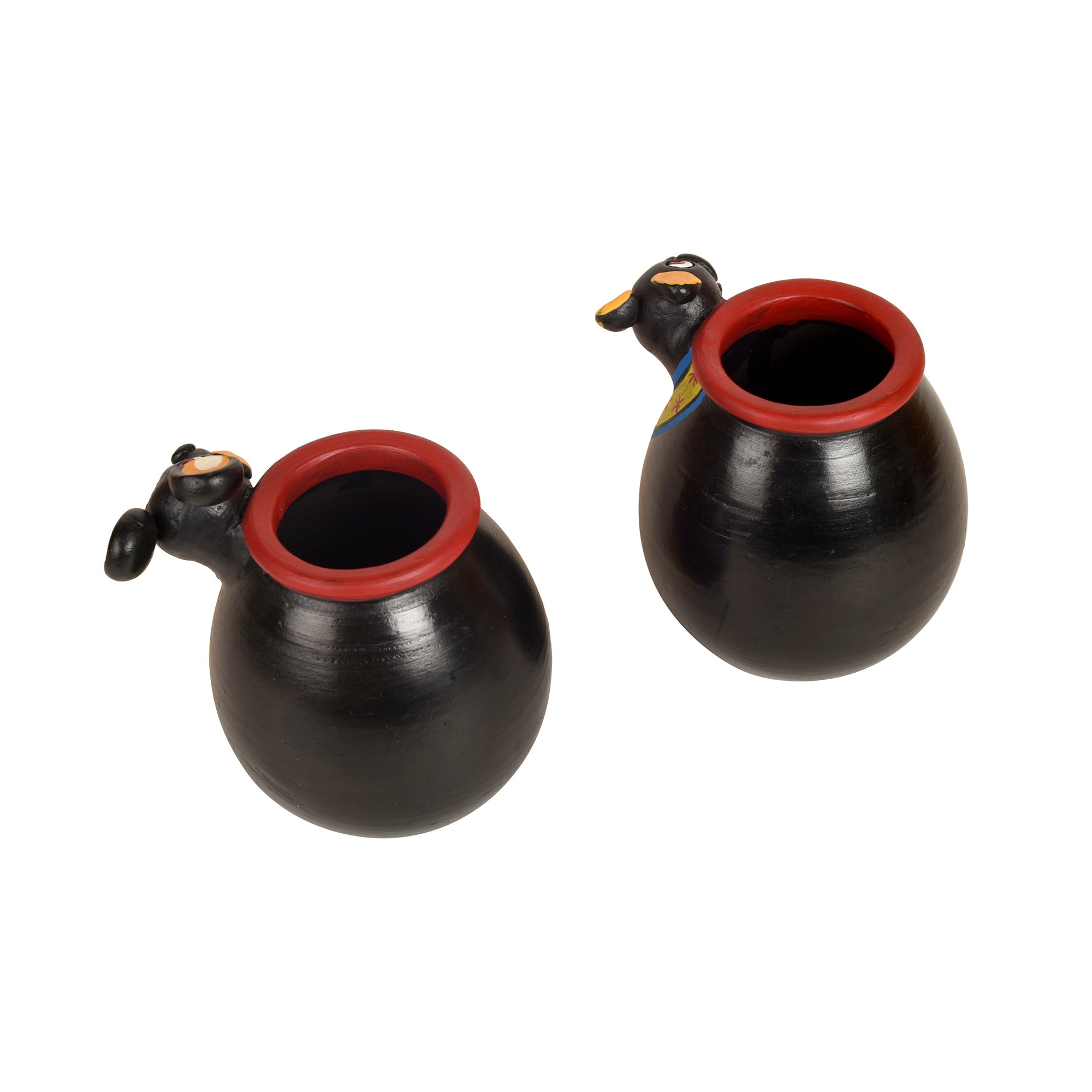 ART CREATIONS BY SUMAN SONTHALIA Animal Heads Multipurpose Pots (So2) in Black & Yellow (3x3x3.5/3x3x3.5") - view 2