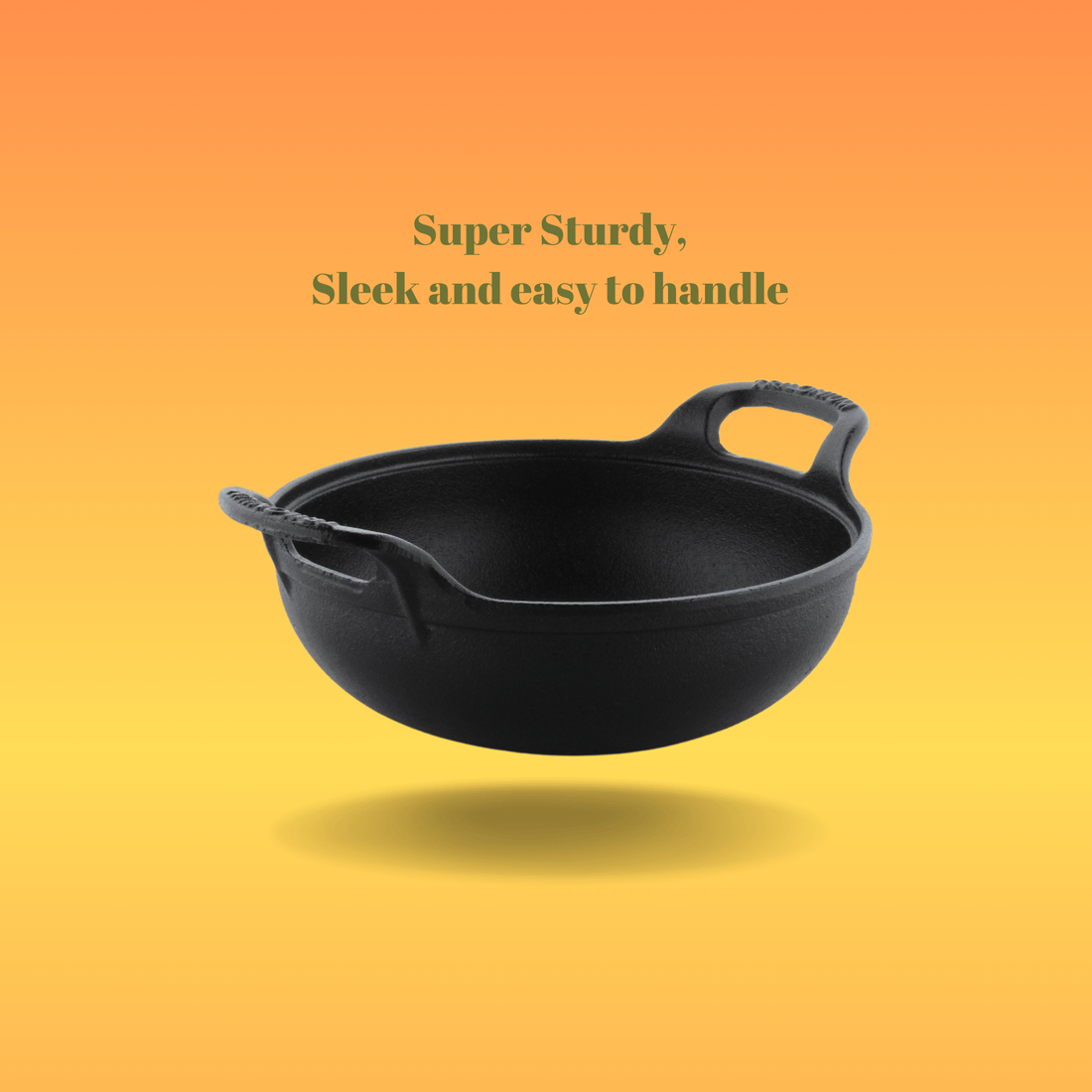 Trilonium Triple Seasoned Cast Iron CrockWok Kadhai | Gas & Induction Compatible | Black - view 3