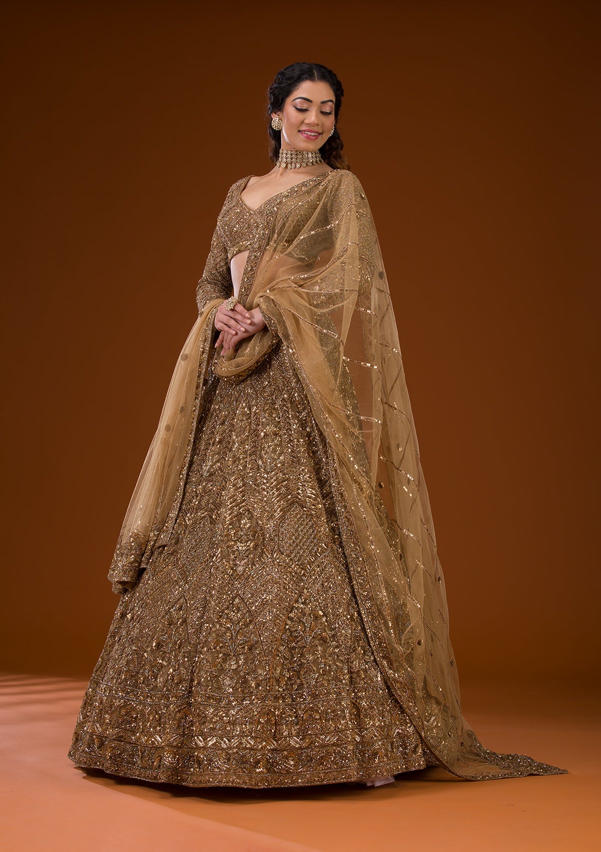 Koskii Gold Stonework Net Readymade Lehenga – Women's