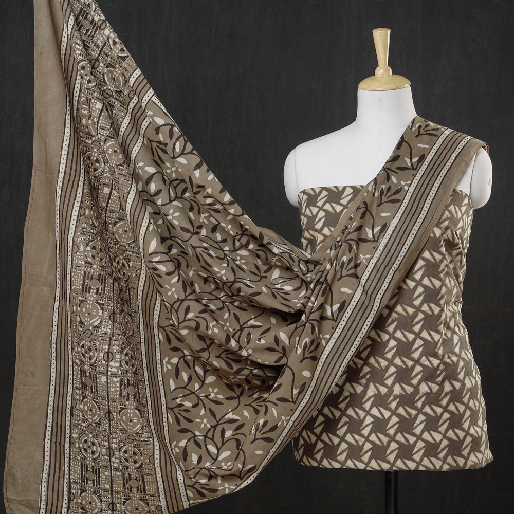 HAVELI CHRONICLES Brown - 3pc Cotton Block Printed Pipad Dress Material Set