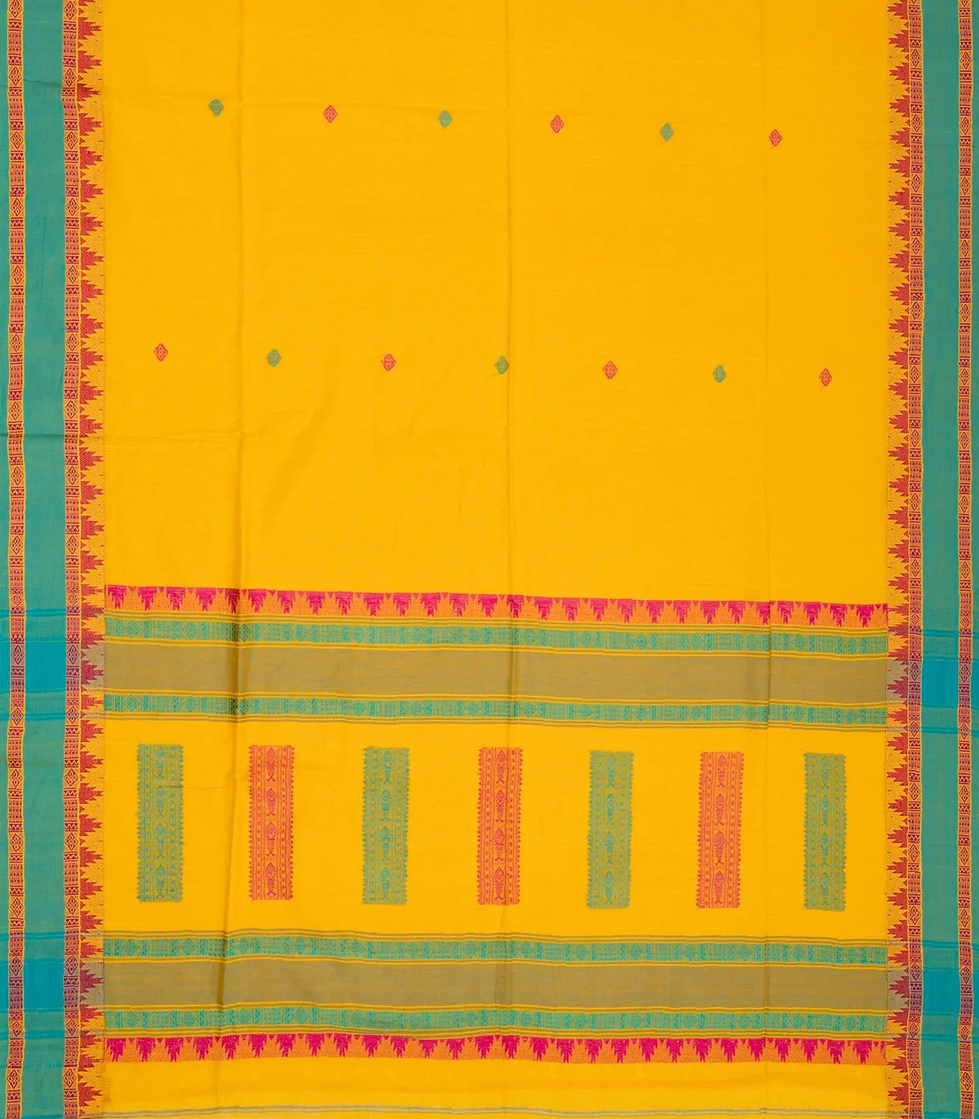 RmKV Yellow Handloom Bengal Cotton Saree With Diamond Buttas - view 2