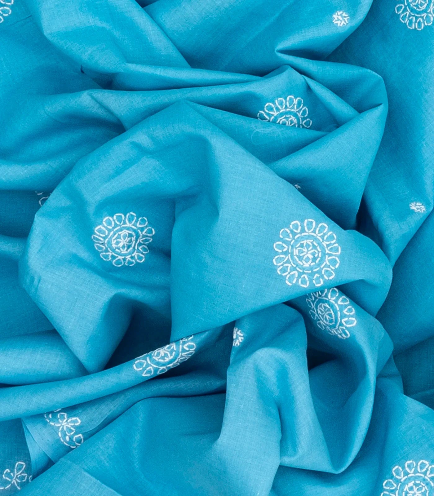 RmKV Sky Blue Chikankari Embroidered Cotton Saree With Floral Motifs - view 3