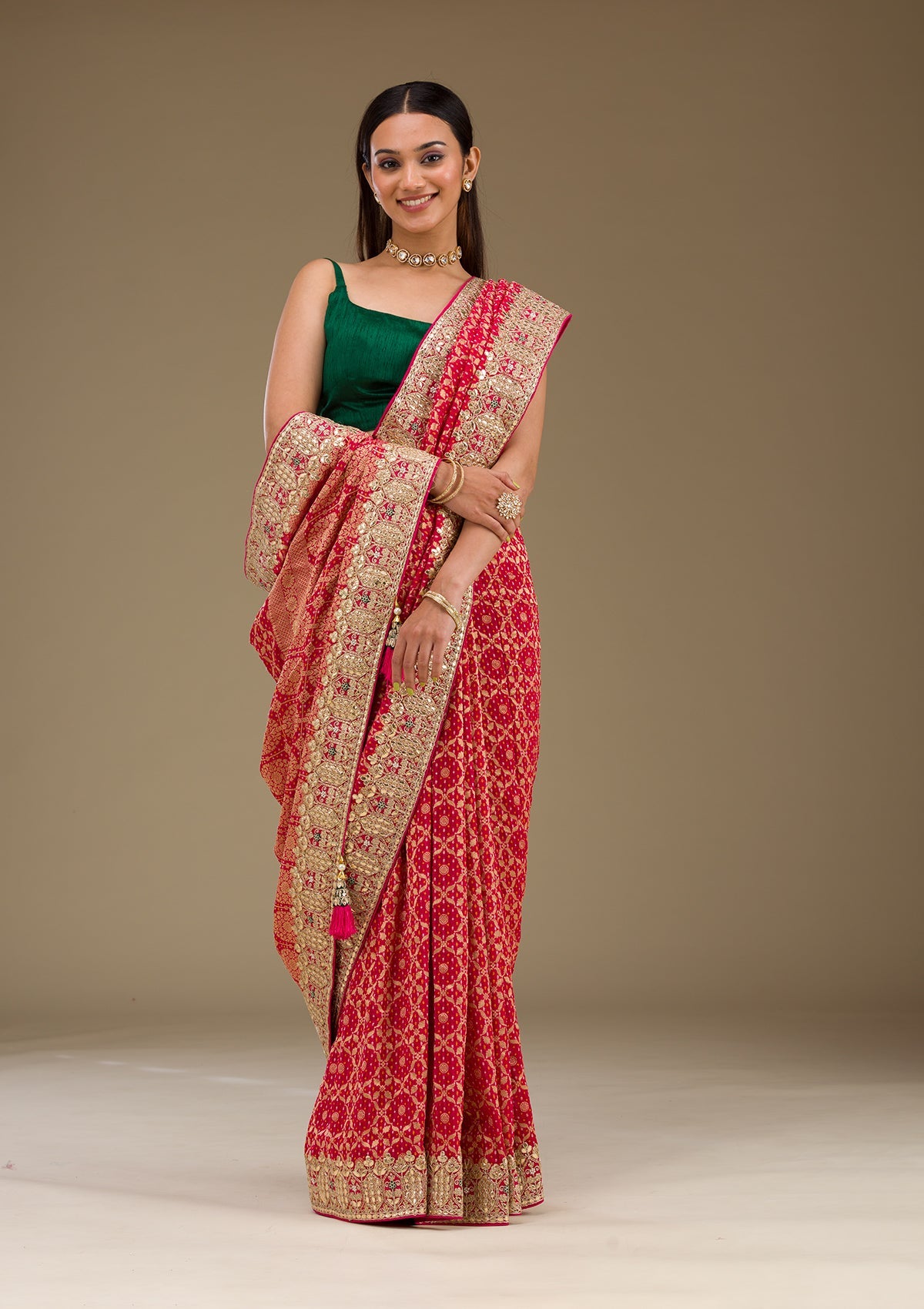 Koskii Rani Pink Gotapatti Chiffon Saree – Women's