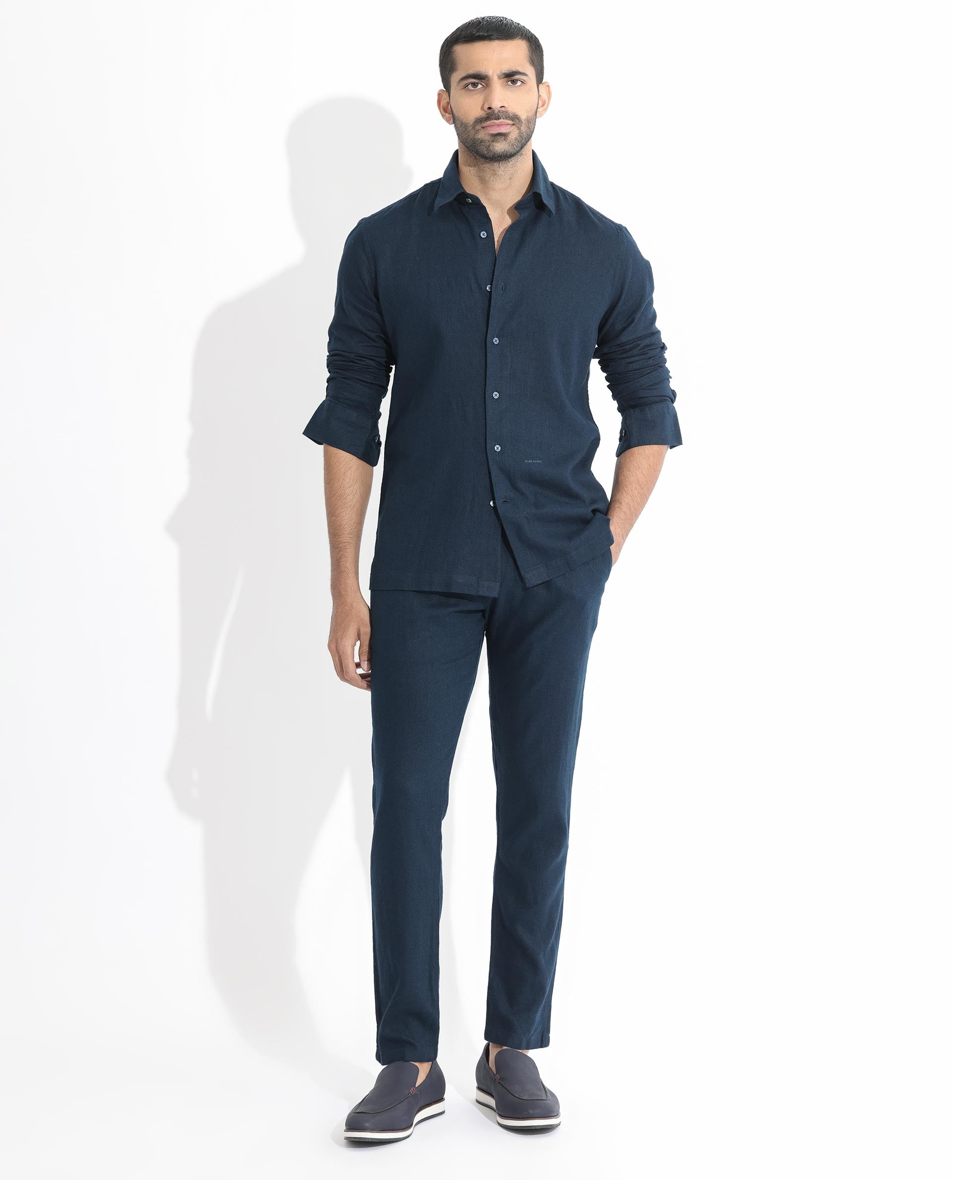 Rare Rabbit Men's Lunet Dark Navy Linen Full Sleeves Solid Shirt - view 2