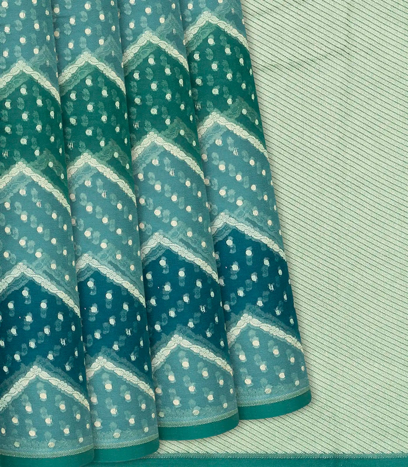 RmKV Blue Handloom Rangkat Khaddi Georgette Saree With Chevron Motifs-Blue