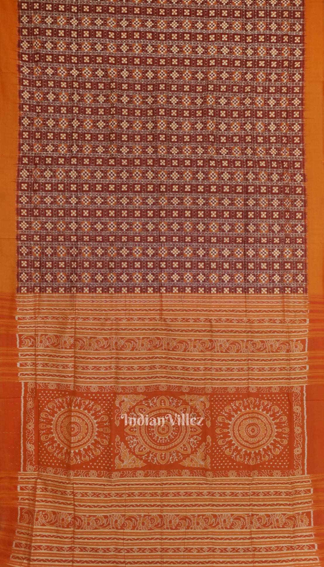 IndianVillèz Red Pasapali Odisha Ikat Sambalpuri Silk Saree