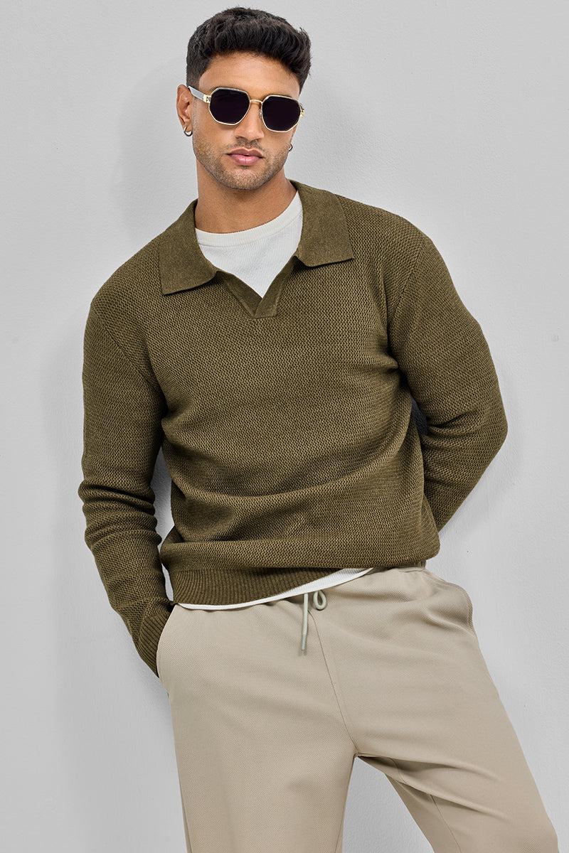SNITCH Olive Knitted Polo Sweater
