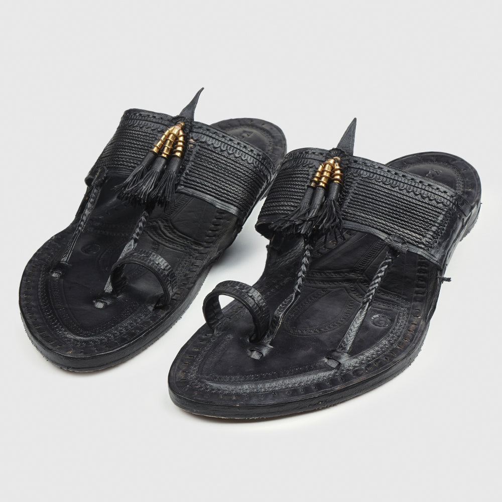KORAKARI Black Handstitched Leather Kolhapuri Men Slipper - view 2