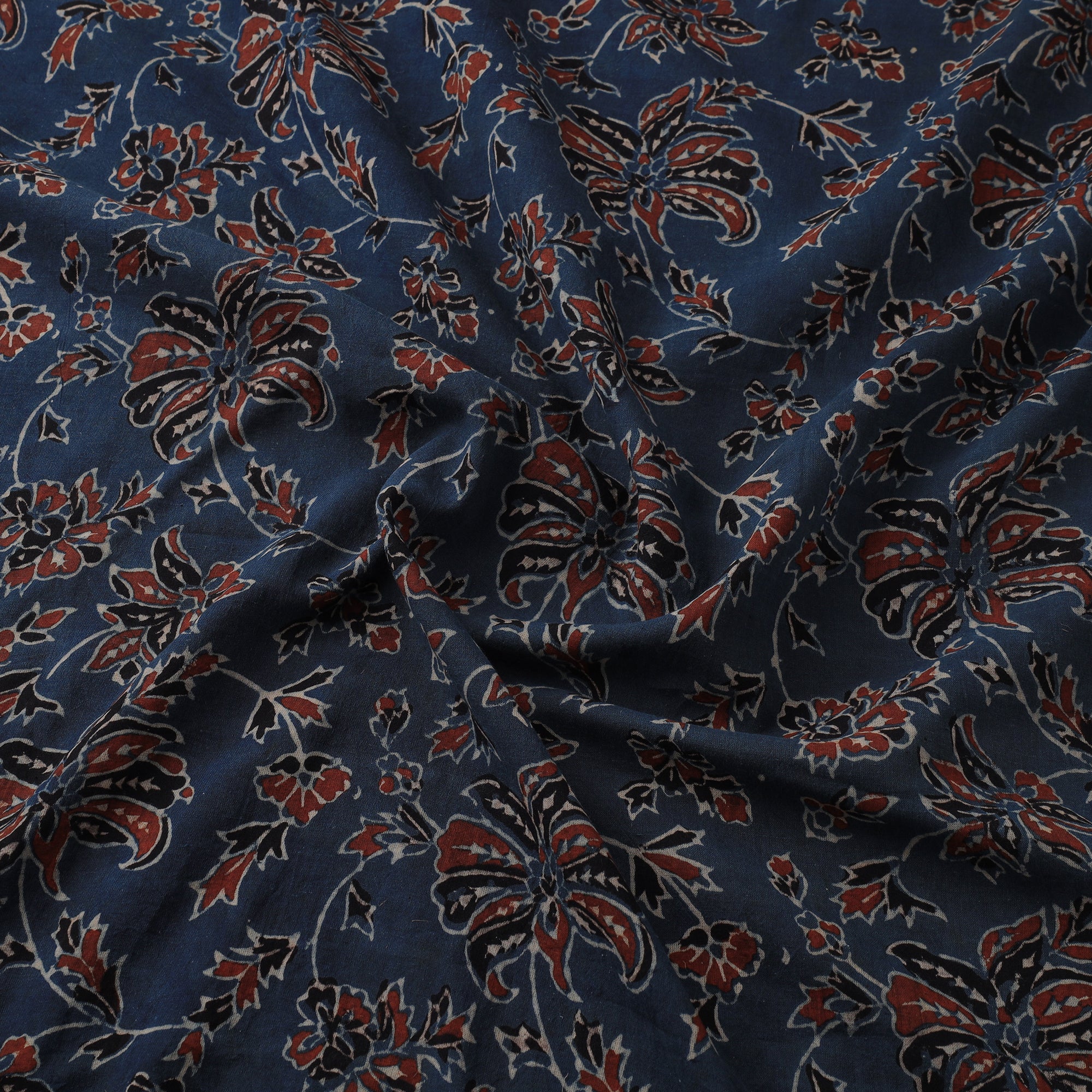 RIYAZ ABDULMAJID KHATRI - AJRAKH Blue - Ajrakh Hand Block Printed Natural Dyed Mul Cotton Fabric 03 - view 3
