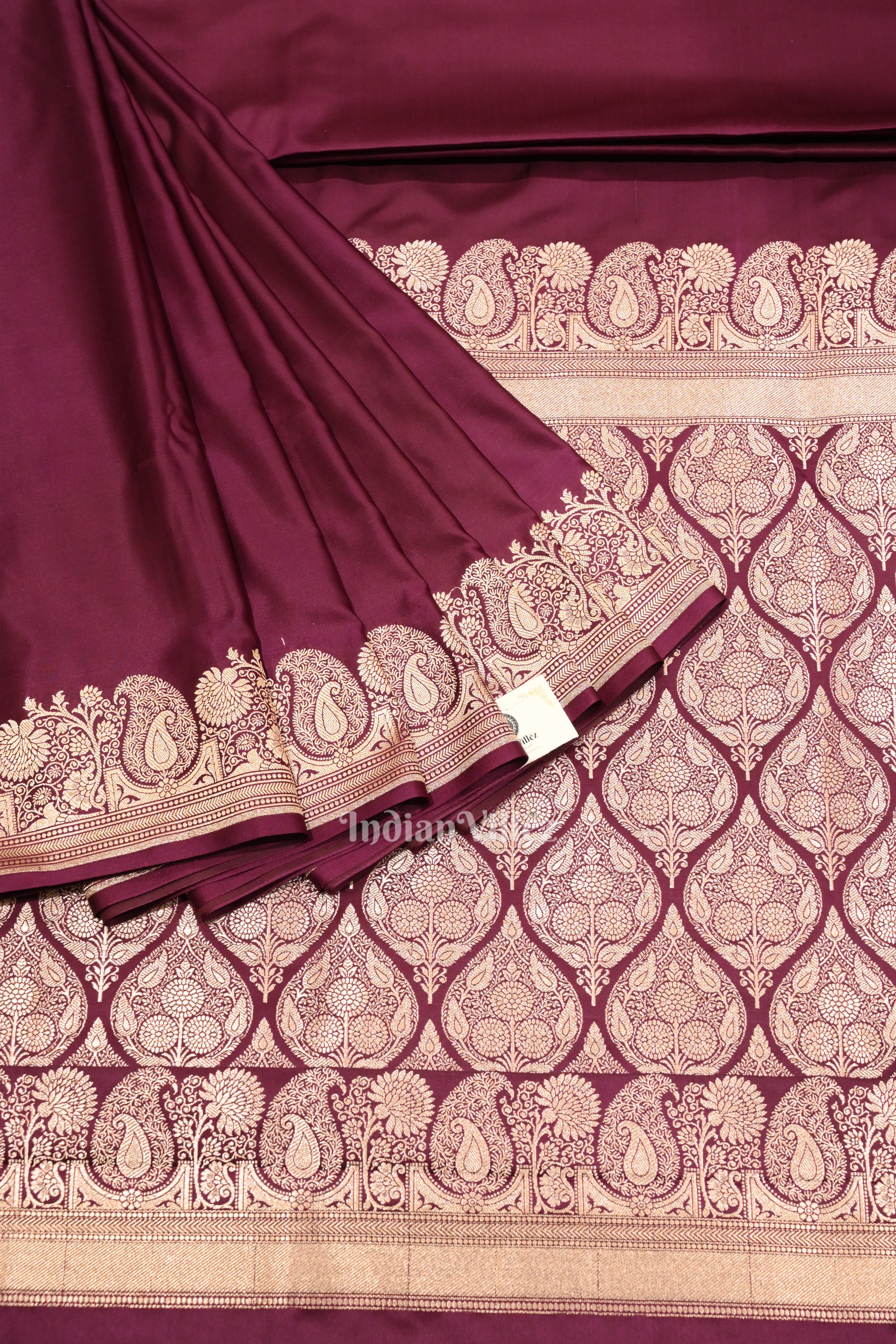 IndianVillèz Wine Pure Soft Mashru Satin Silk Banarasi Saree