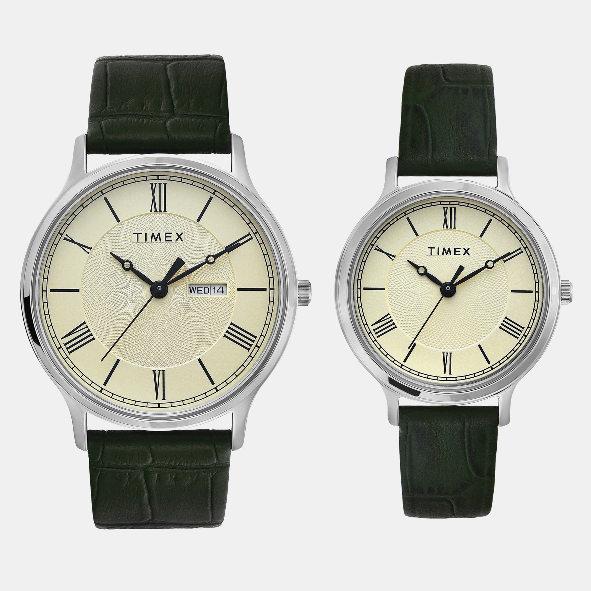 Timex Classics Couple Quartz Beige Dial Analog Leather Watch TW00PR299