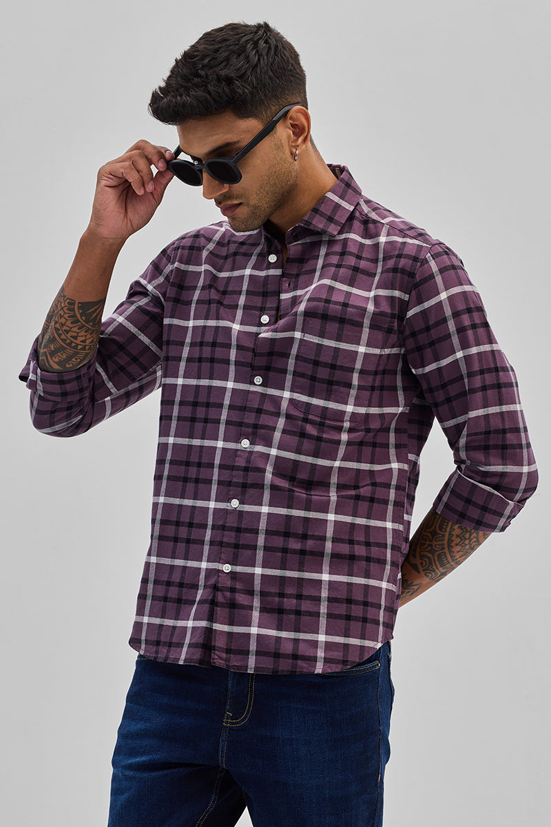 SNITCH Purple Slim Fit Checks Shirt