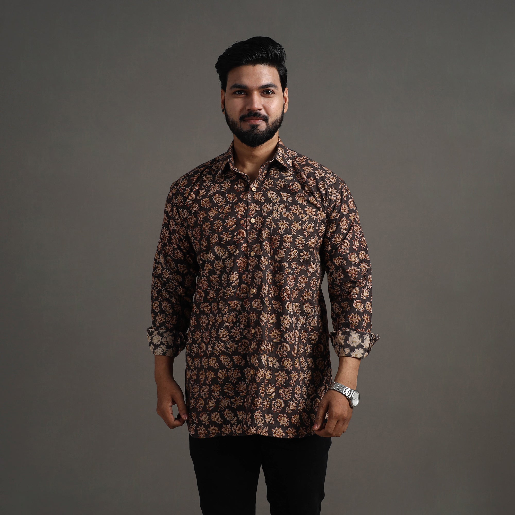 ITOKRI CASUALS Brown - Pedana Block Print Cotton Men Kalamkari Shirt 12
