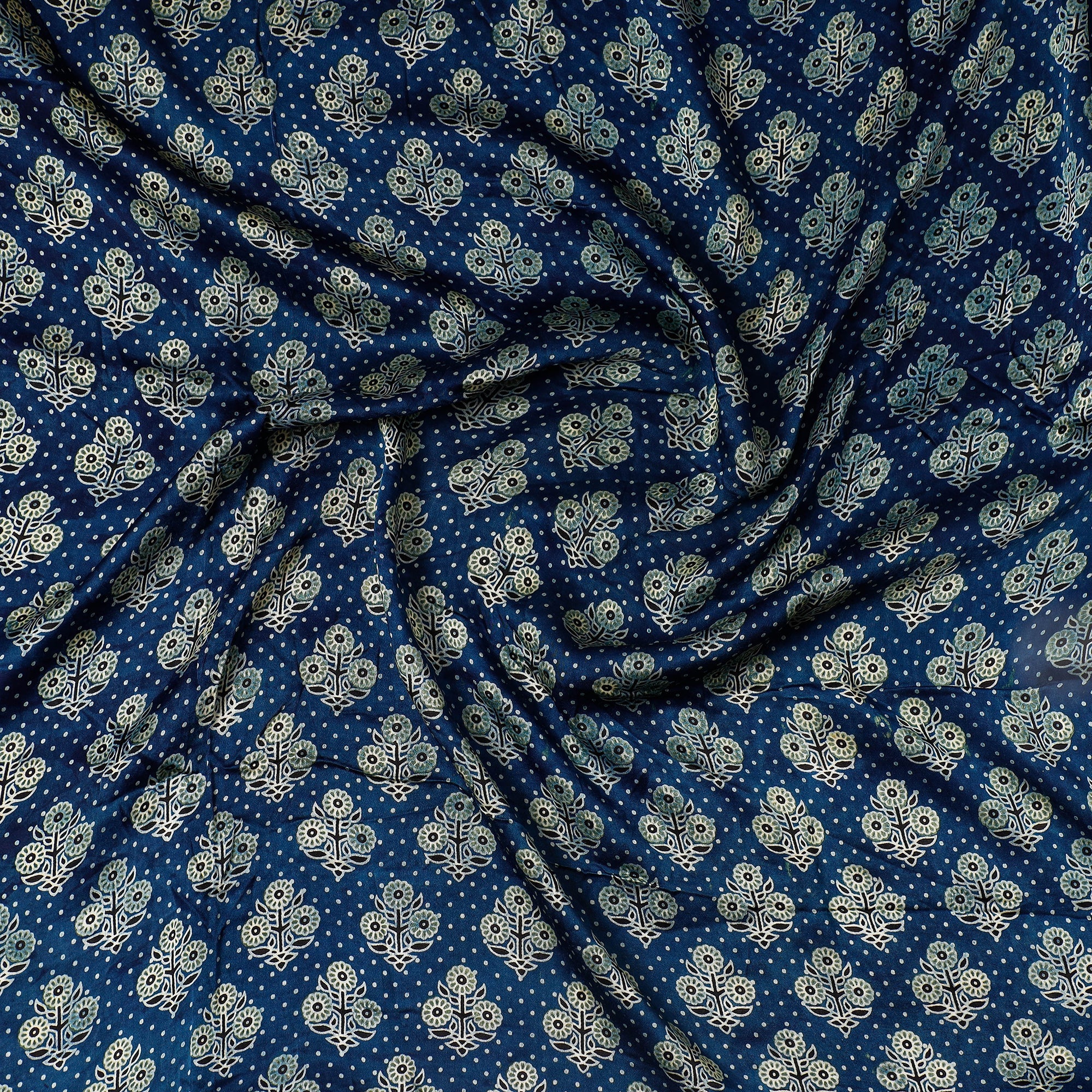 KACHCHH JI CHHAAP Blue - Ajrakh Block Printed Modal Silk Precut fabric - (0.7 meter) - view 2