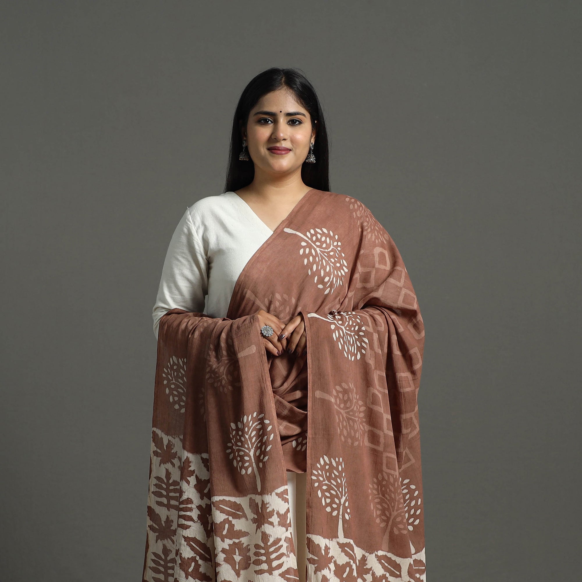 BAGRU DABU PRINTS Brown - Block Print Mul Cotton Dabu Bagru Dupatta 04 - view 3