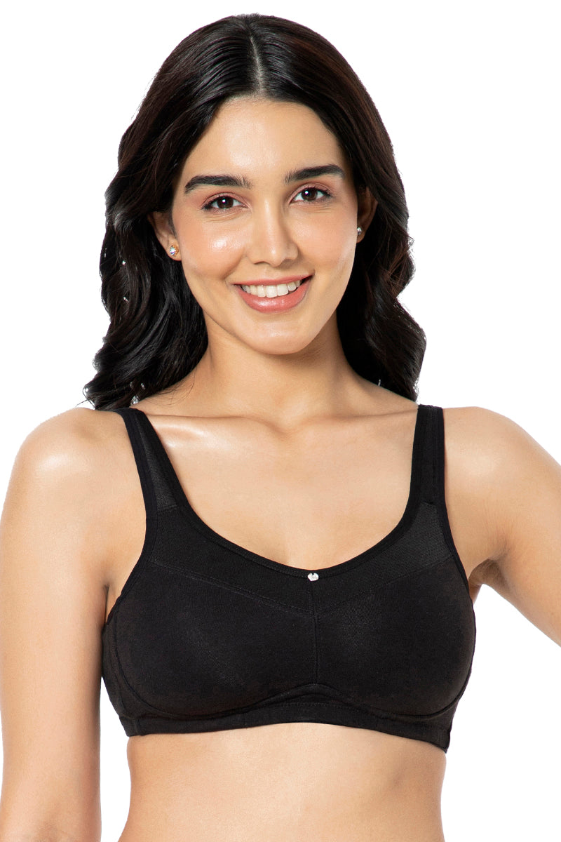 Amante Cotton Smooth Back Solid Non Padded Non-Wired Support bra - Black