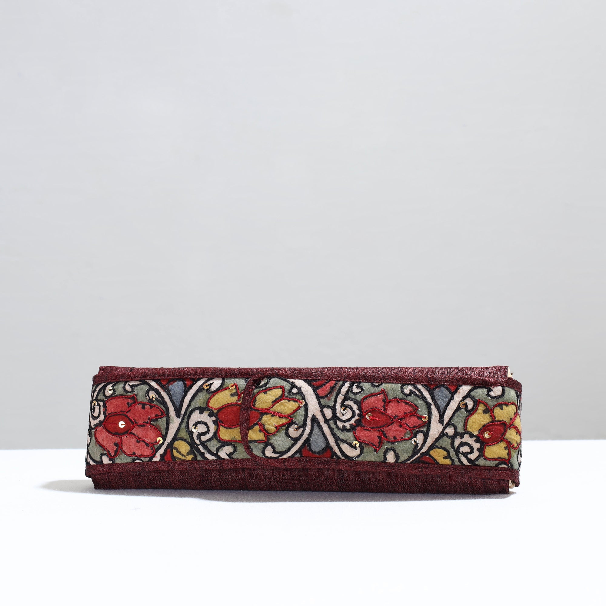 DWARAKA PLUS Brown - Handpainted Kalamkari Natural Dyed Ghicha Silk Earrings Pouch 02 - view 2