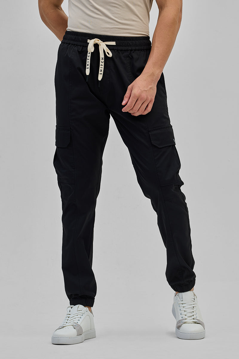SNITCH Black 5 Pockets Slim Fit Joggers