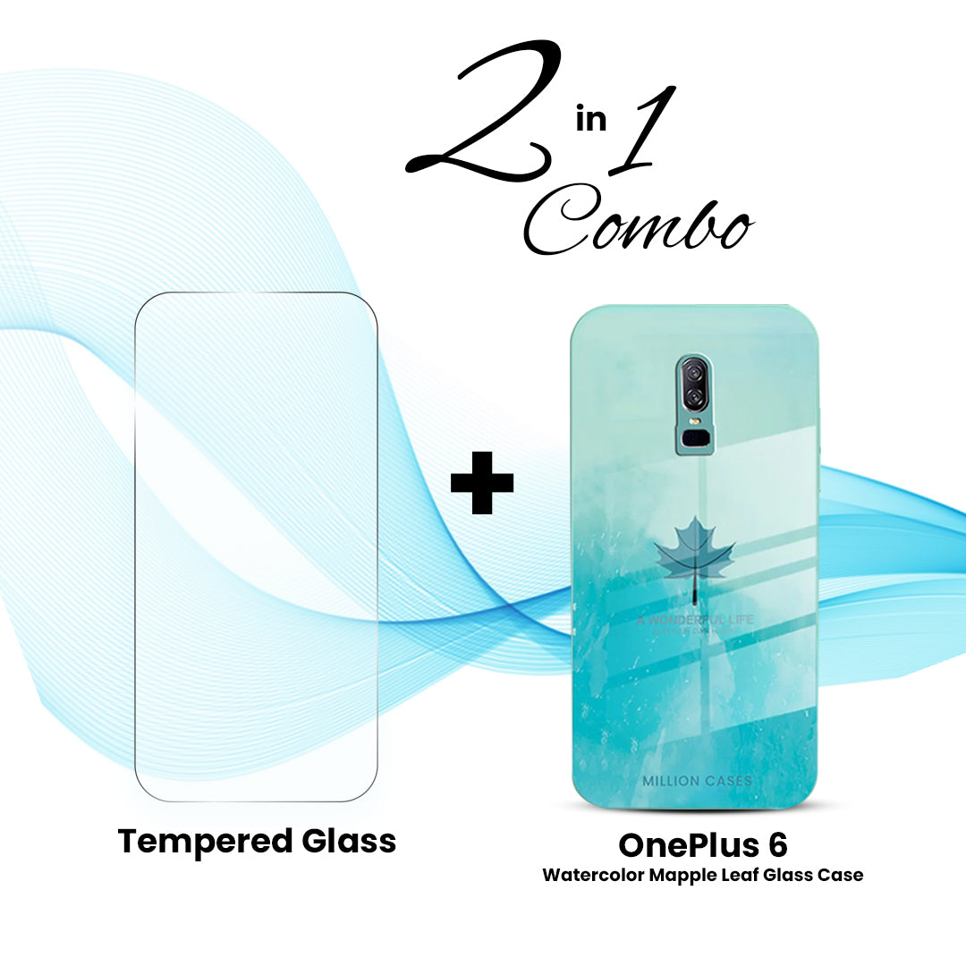 OnePlus (2 in 1 Combo) - Watercolor Mapple Leaf Glass Case + Tempered Glass - view 10