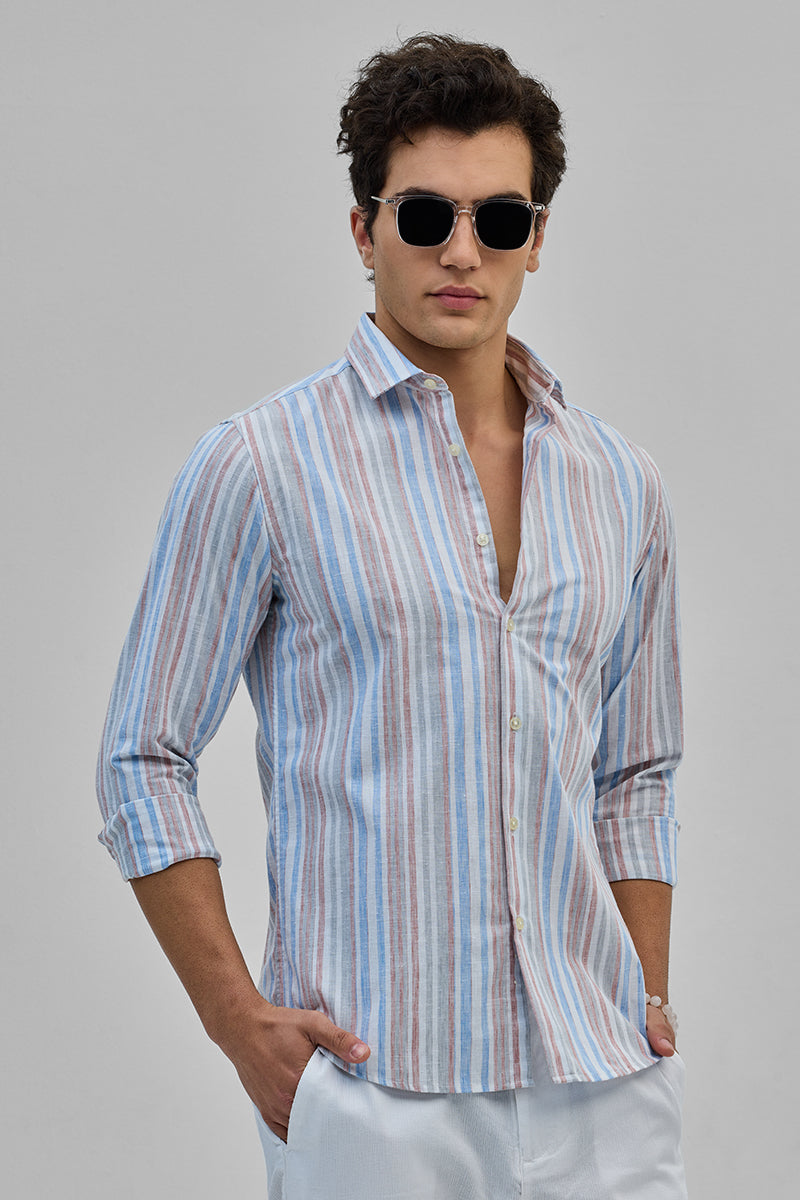 SNITCH Light Pink Stripes Slim Fit Shirt