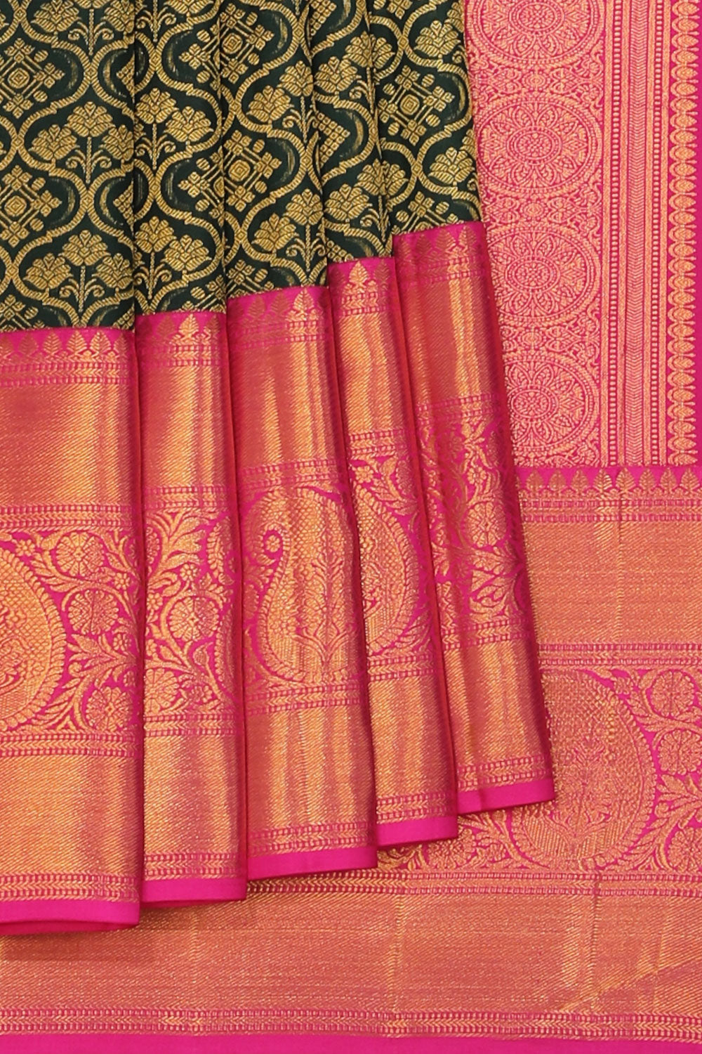 Kalanjali Kanchipattu Brocade Bottle Green Saree