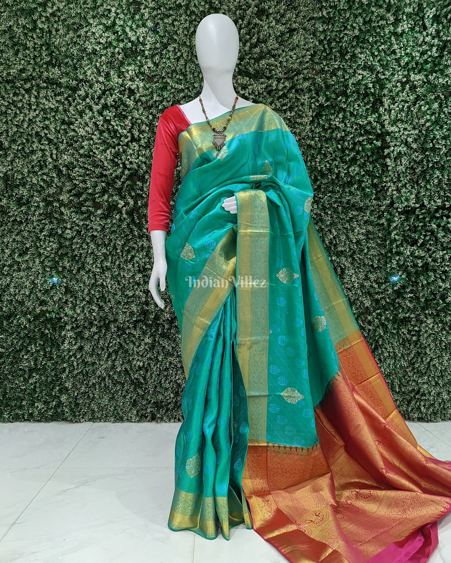 IndianVillèz Light Green Pure Kanjivaram Silk Saree